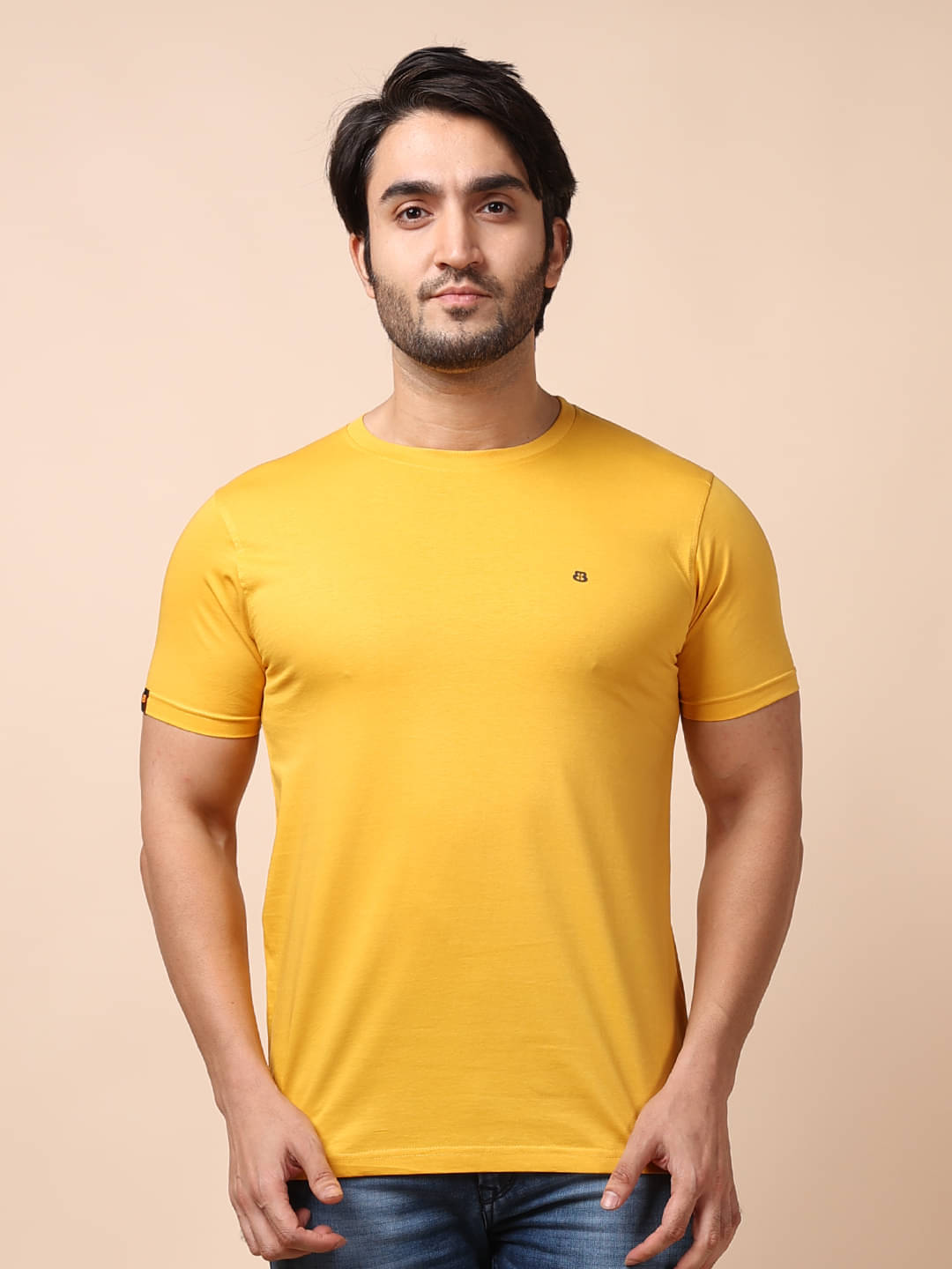     			BERRYBLUES 100% Cotton Regular Fit Solid Half Sleeves Men's Round T-Shirt - Yellow ( Pack of 1 )
