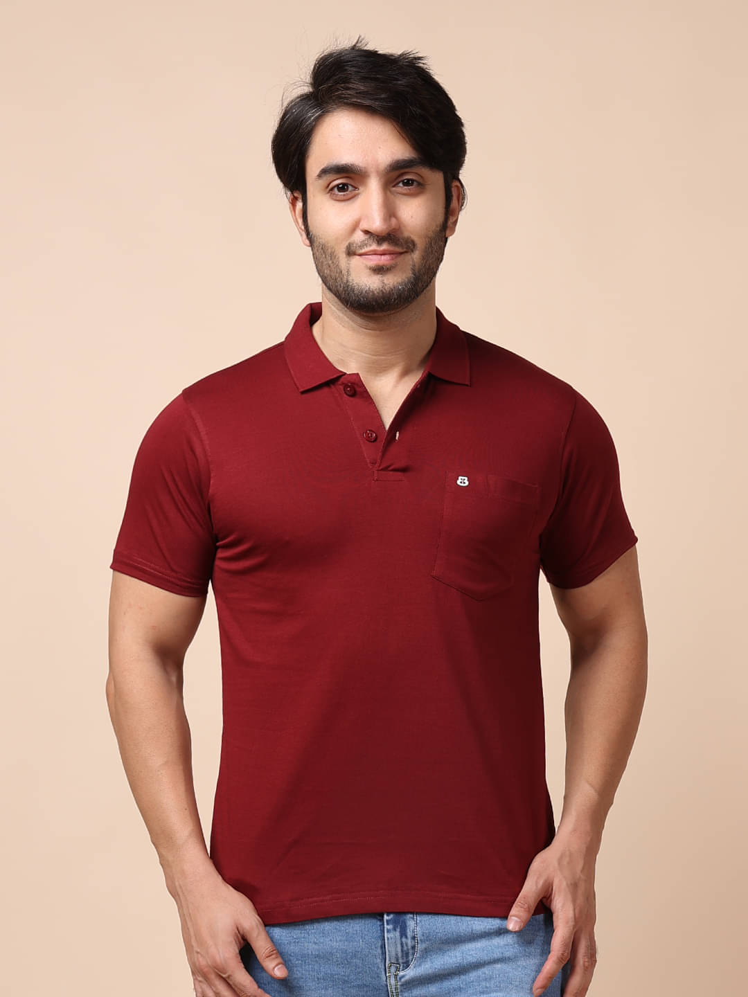     			BERRYBLUES 100% Cotton Regular Fit Solid Half Sleeves Men's V-Neck T-Shirt - Maroon ( Pack of 1 )