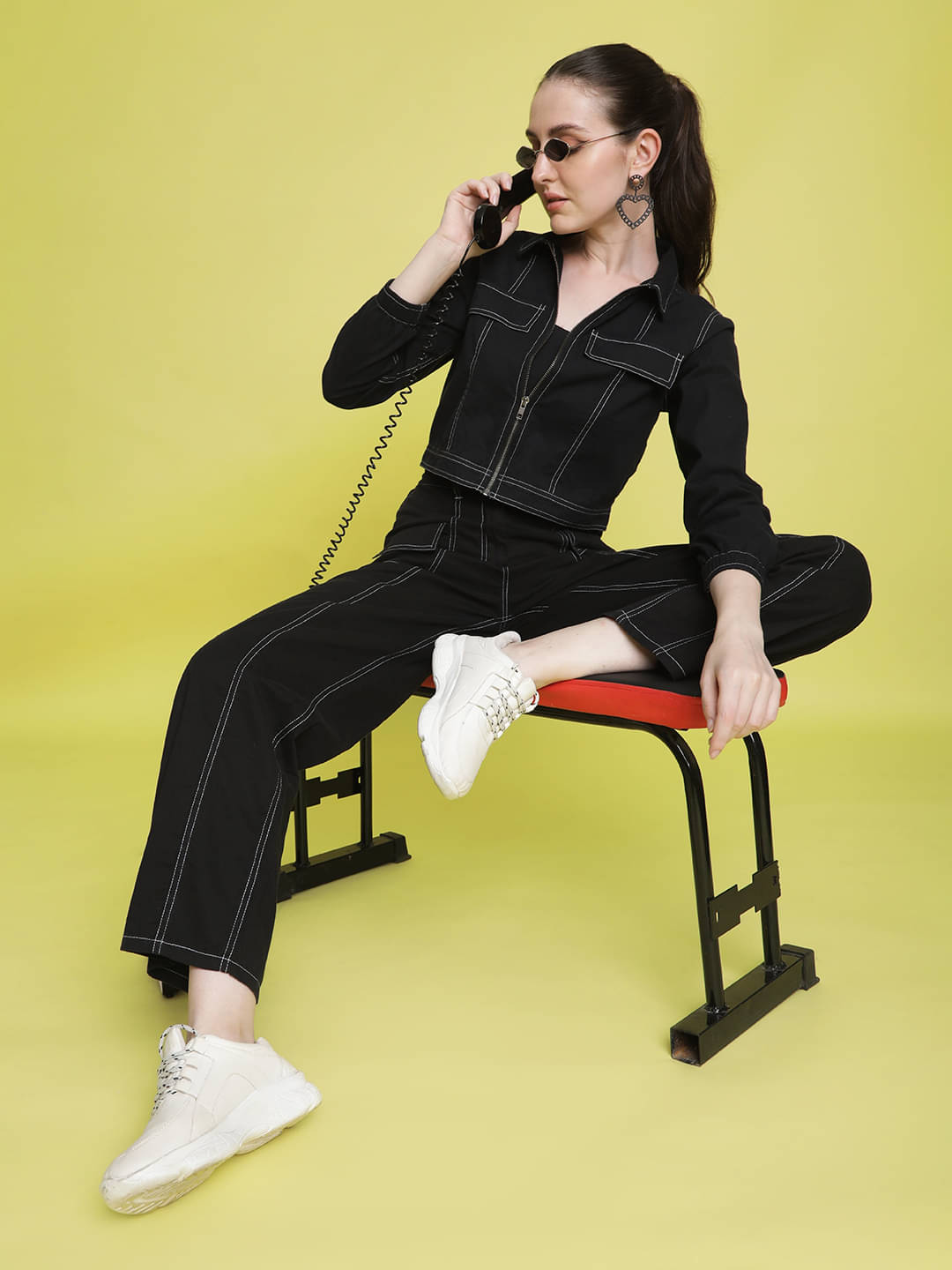     			Bene Kleed Women Solid Shirt With Trousers Co-Ord Set ( Black )