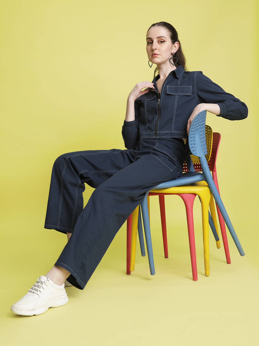     			Bene Kleed Women Solid Shirt With Trousers Co-Ord Set ( Blue )