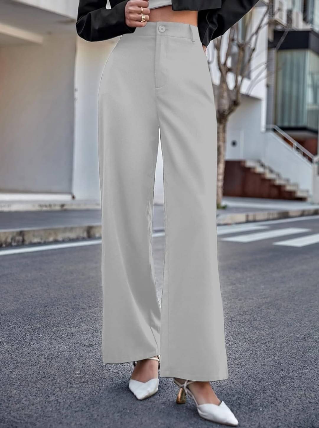     			Broadstar Pack of 1 Polyester Straight Women's Casual Pants ( Light Grey )