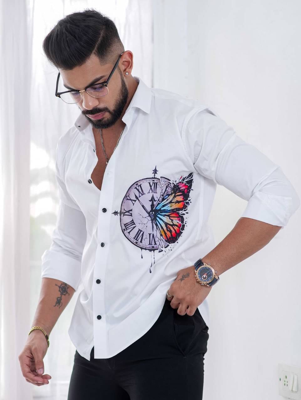 CRESALE Cotton Blend Regular Fit Printed Full Sleeves Men's Casual Shirt - White ( Pack of 1 )     			CRESALE Cotton Blend Regular Fit Printed Full Sleeves Men's Casual Shirt - White ( Pack of 1 )