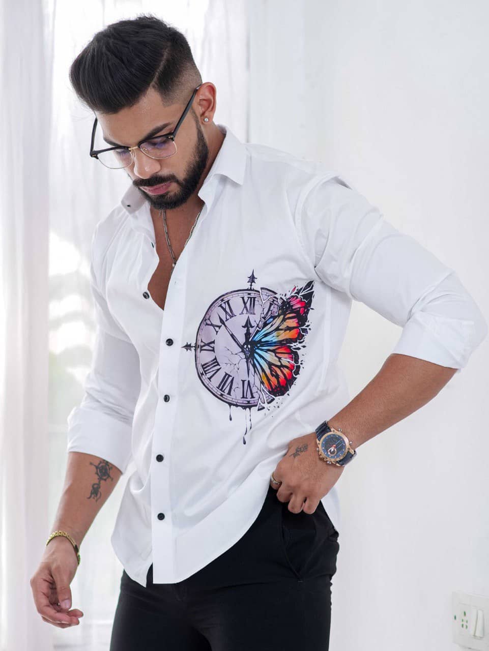 CRESALE Cotton Blend Regular Fit Printed Full Sleeves Men's Casual Shirt - White ( Pack of 1 )