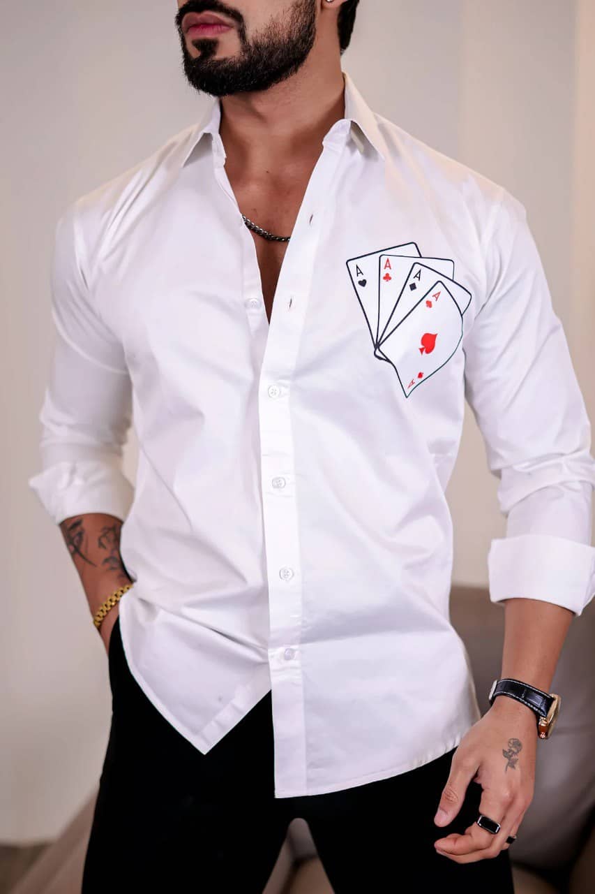 CRESALE Cotton Blend Regular Fit Printed Full Sleeves Men's Casual Shirt - White ( Pack of 1 )