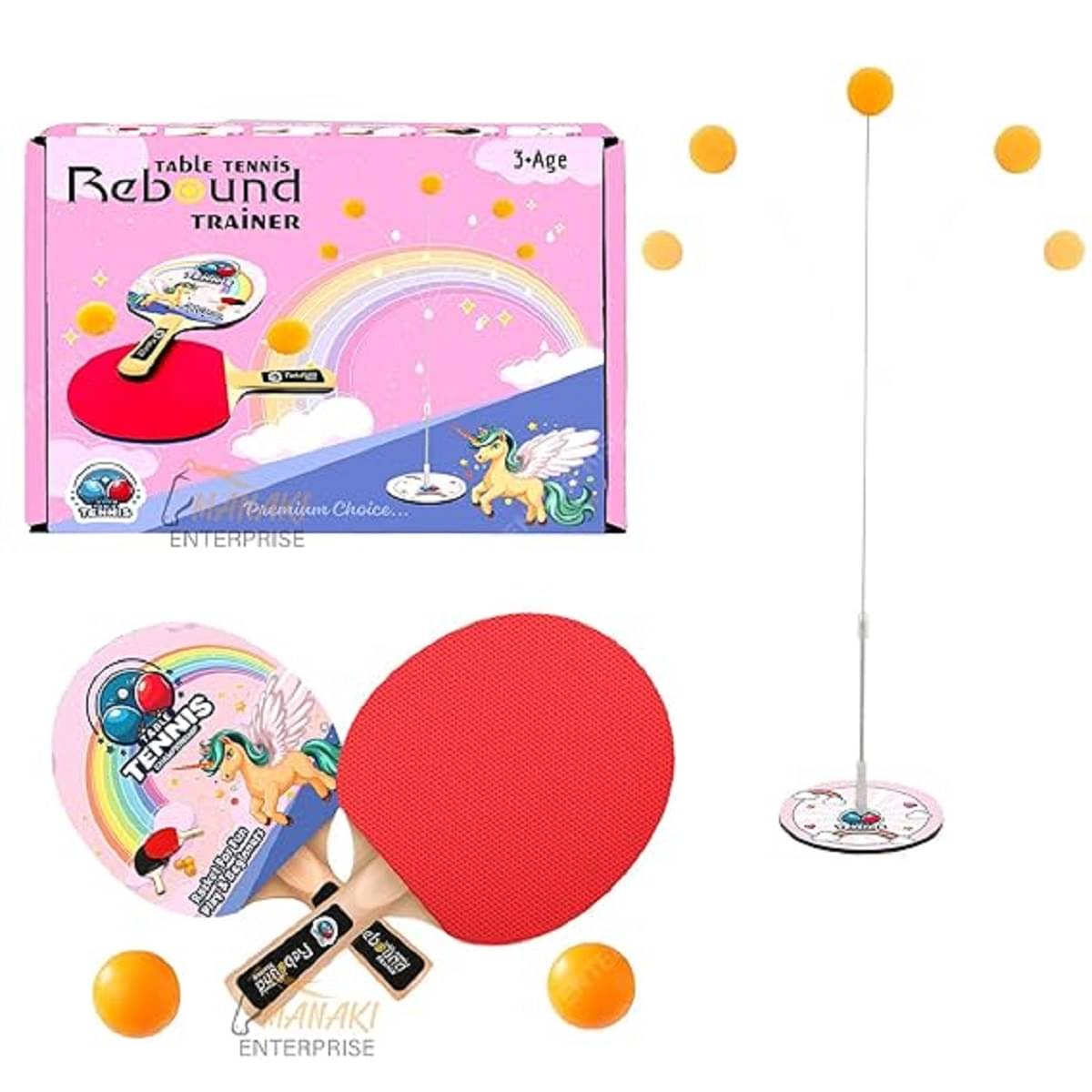 DENFE Table Tennis Trainer Rebound Rackets and Balls Base Training Practice Set     			DENFE Table Tennis Trainer Rebound Rackets and Balls Base Training Practice Set