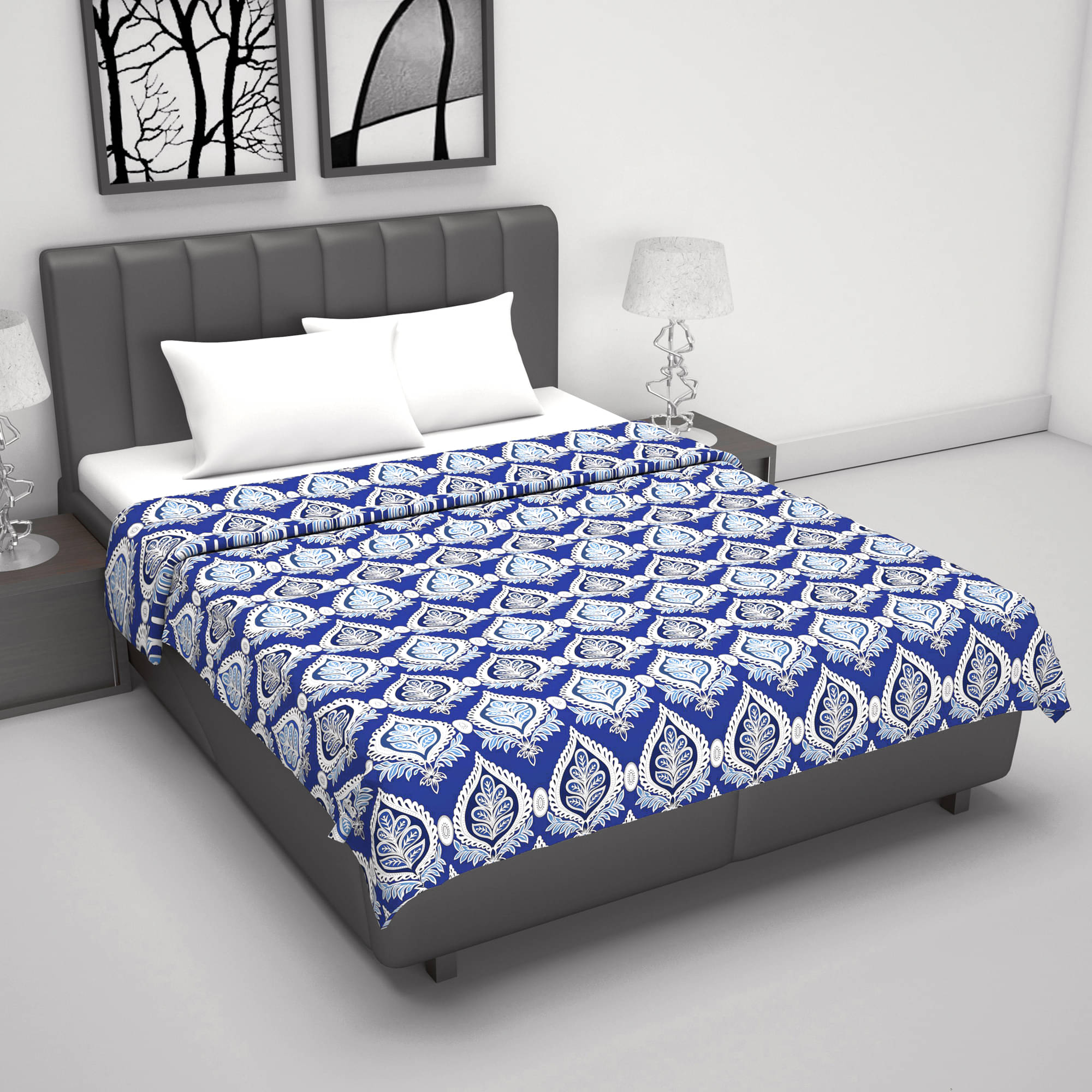     			DIVINE CASA Cotton Floral Printed Double Bed Blanket ( 220 cm x 205 cm ) - Blue ( Pack of 1 )