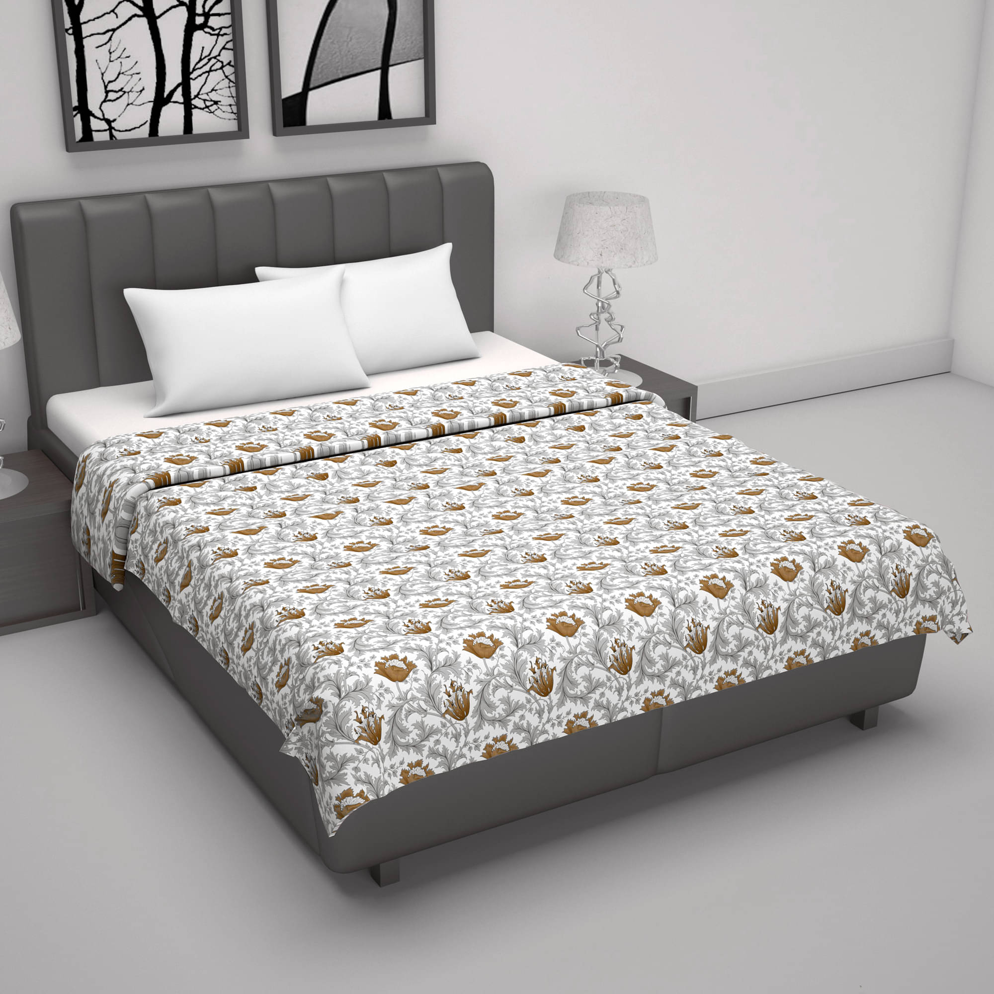 DIVINE CASA Cotton Floral Printed Double Bed Blanket ( 220 cm x 205 cm ) - Grey ( Pack of 1 ) DIVINE CASA Cotton Floral Printed Double Bed Blanket ( 220 cm x 205 cm ) - Grey ( Pack of 1 )