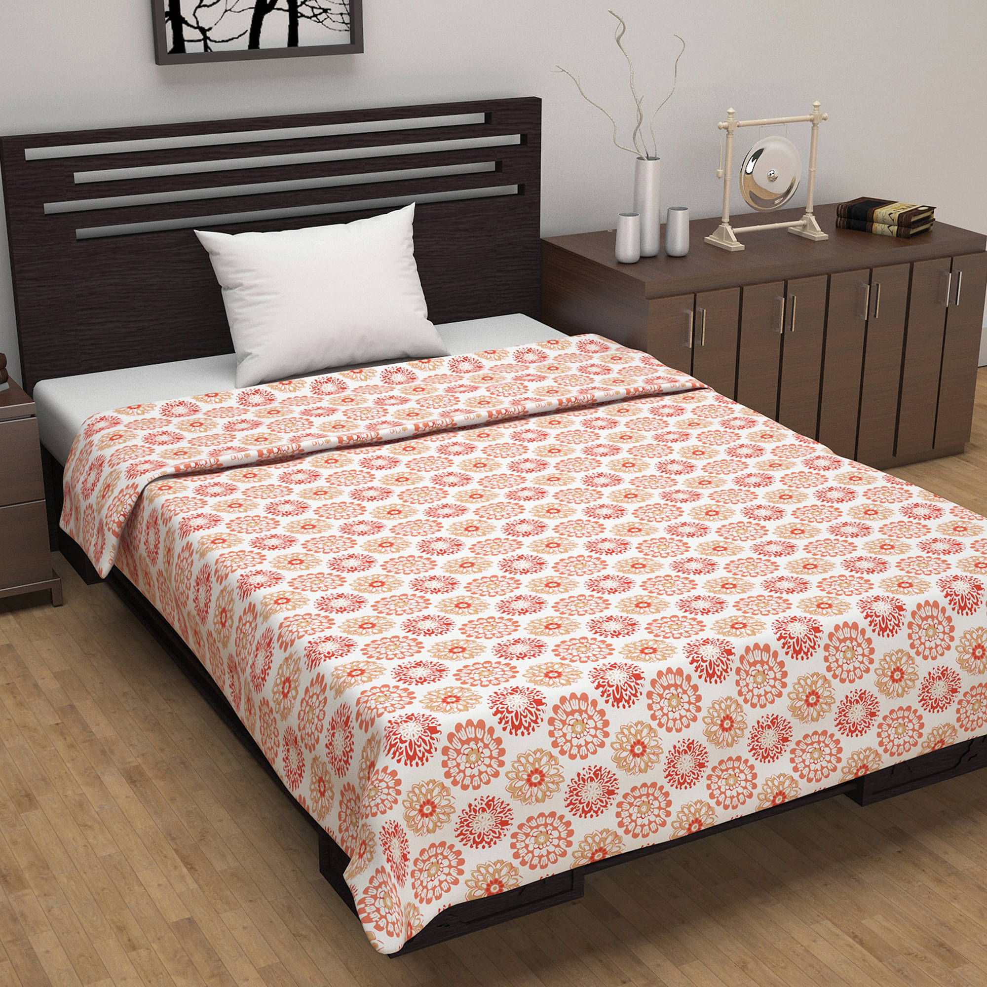 DIVINE CASA Cotton Floral Printed Single Bed Blanket ( 210 cm x 140 cm ) - Orange ( Pack of 1 ) DIVINE CASA Cotton Floral Printed Single Bed Blanket ( 210 cm x 140 cm ) - Orange ( Pack of 1 )