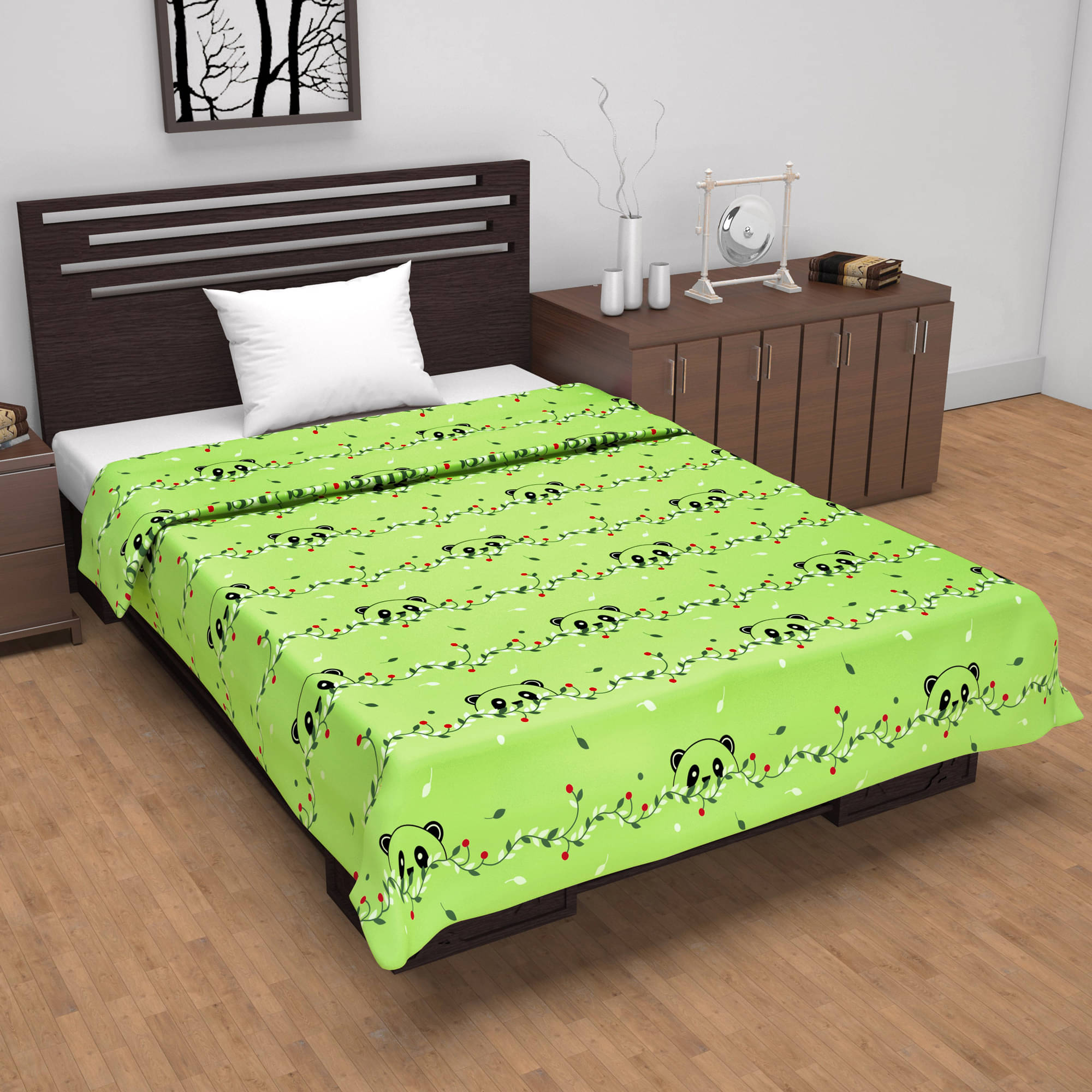     			DIVINE CASA Cotton Floral Single Bed Blanket ( 210 cm x 140 cm ) - Green ( Pack of 1 )