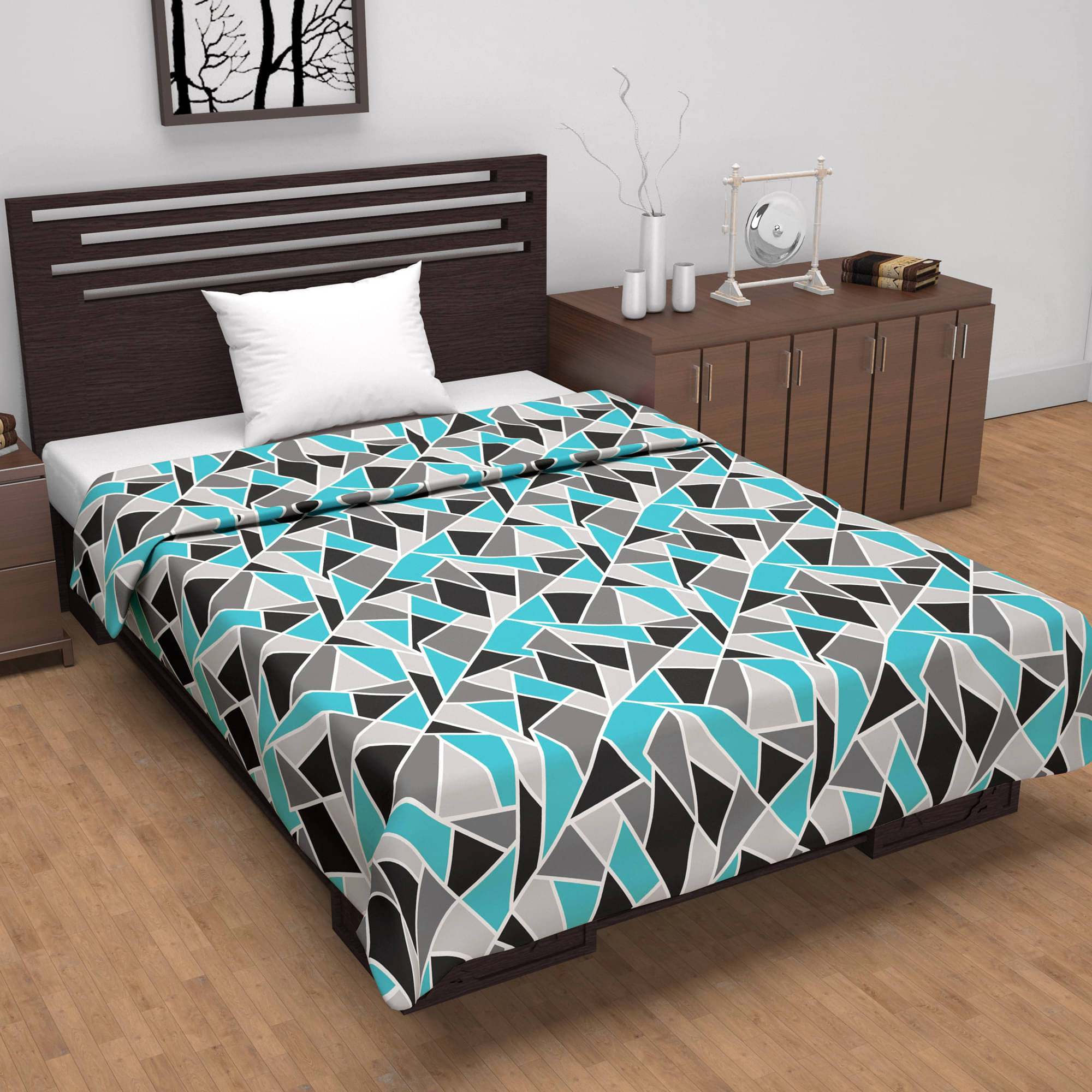     			DIVINE CASA Cotton Geometric Printed Single Bed Blanket ( 210 cm x 140 cm ) - Teal ( Pack of 1 )