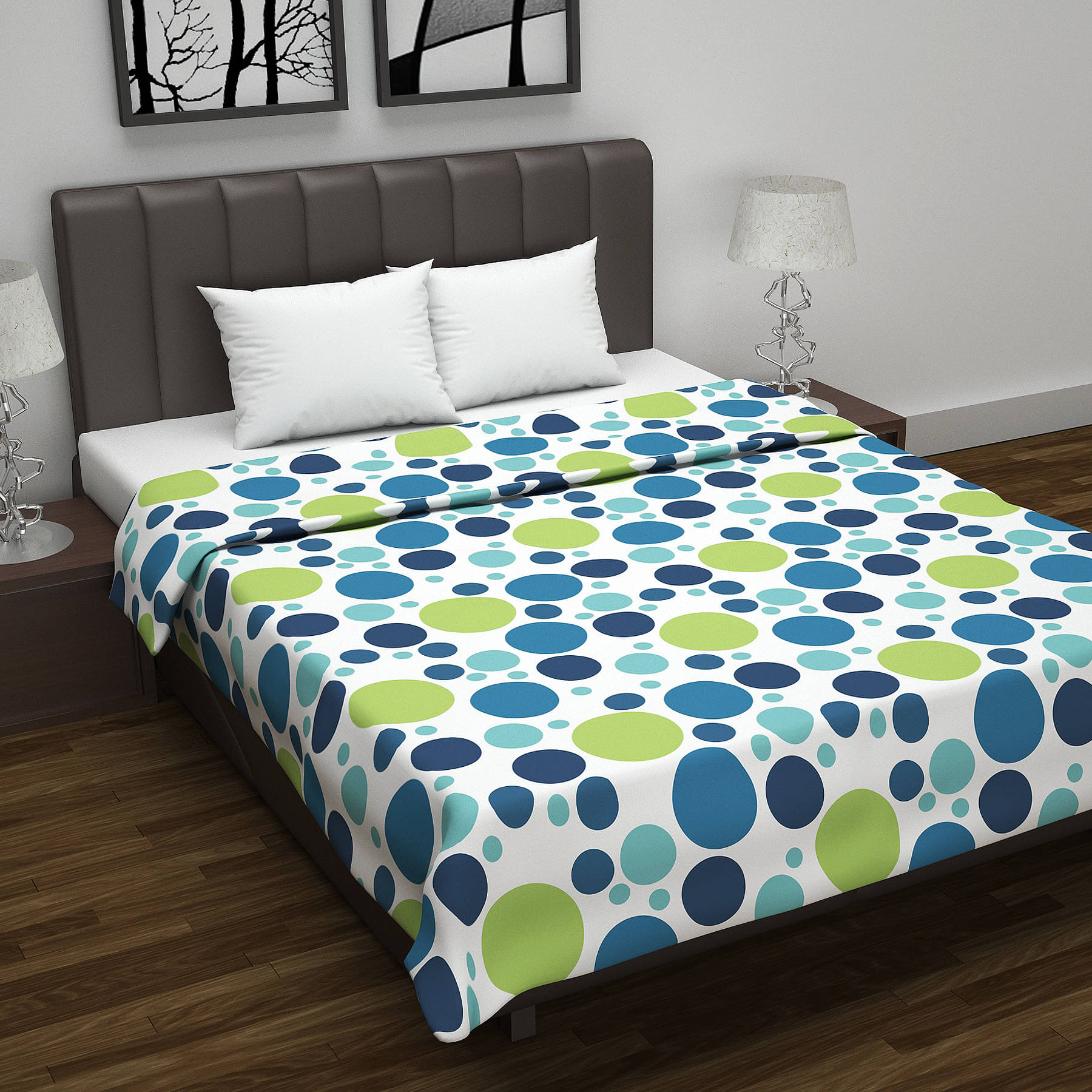     			DIVINE CASA Cotton Polka Dots Double Bed Blanket ( 220 cm x 205 cm ) - Blue ( Pack of 1 )