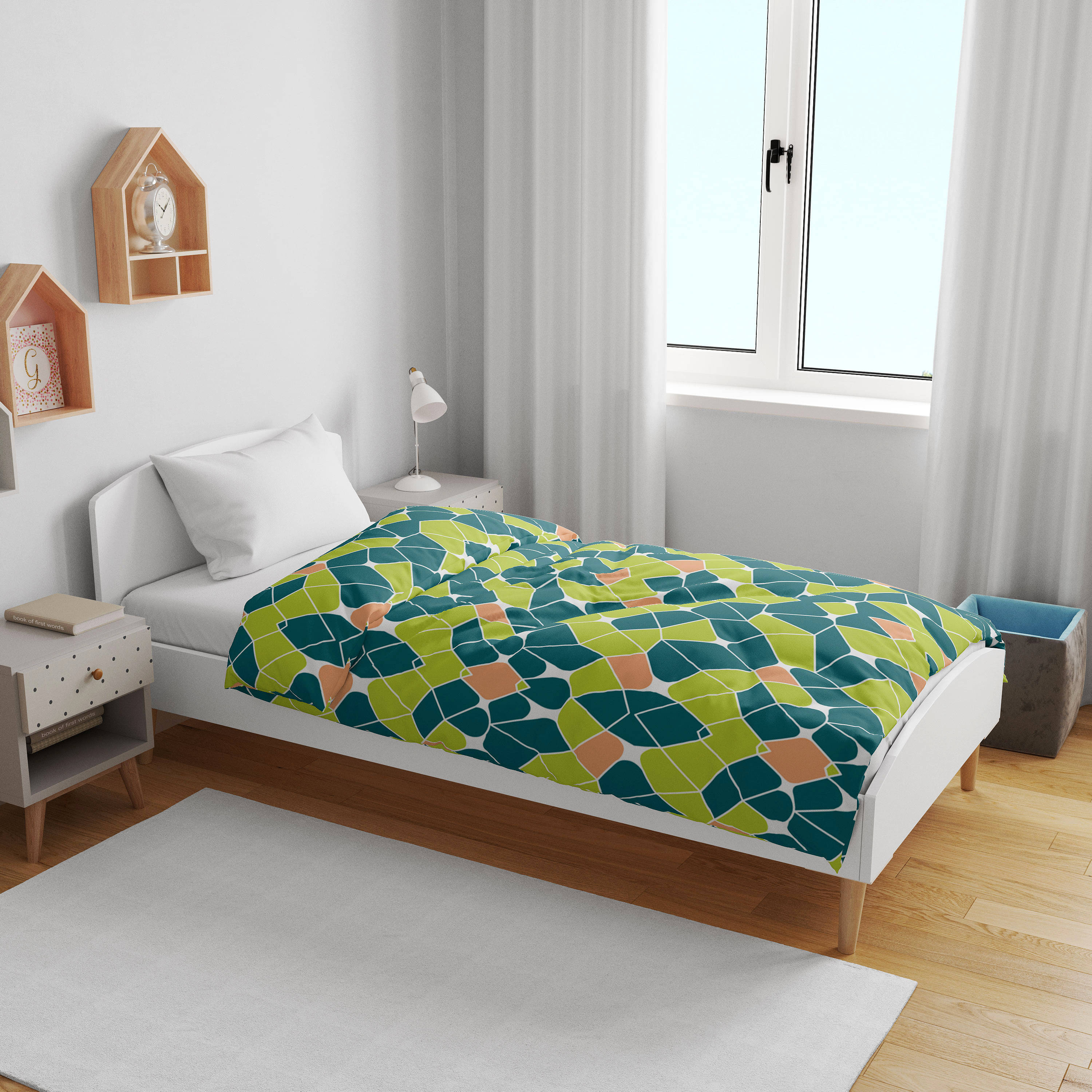 DIVINE CASA Polyester Geometrical Single Size Kids Dohars - Blue ( Pack of 1 )     			DIVINE CASA Polyester Geometrical Single Size Kids Dohars - Blue ( Pack of 1 )