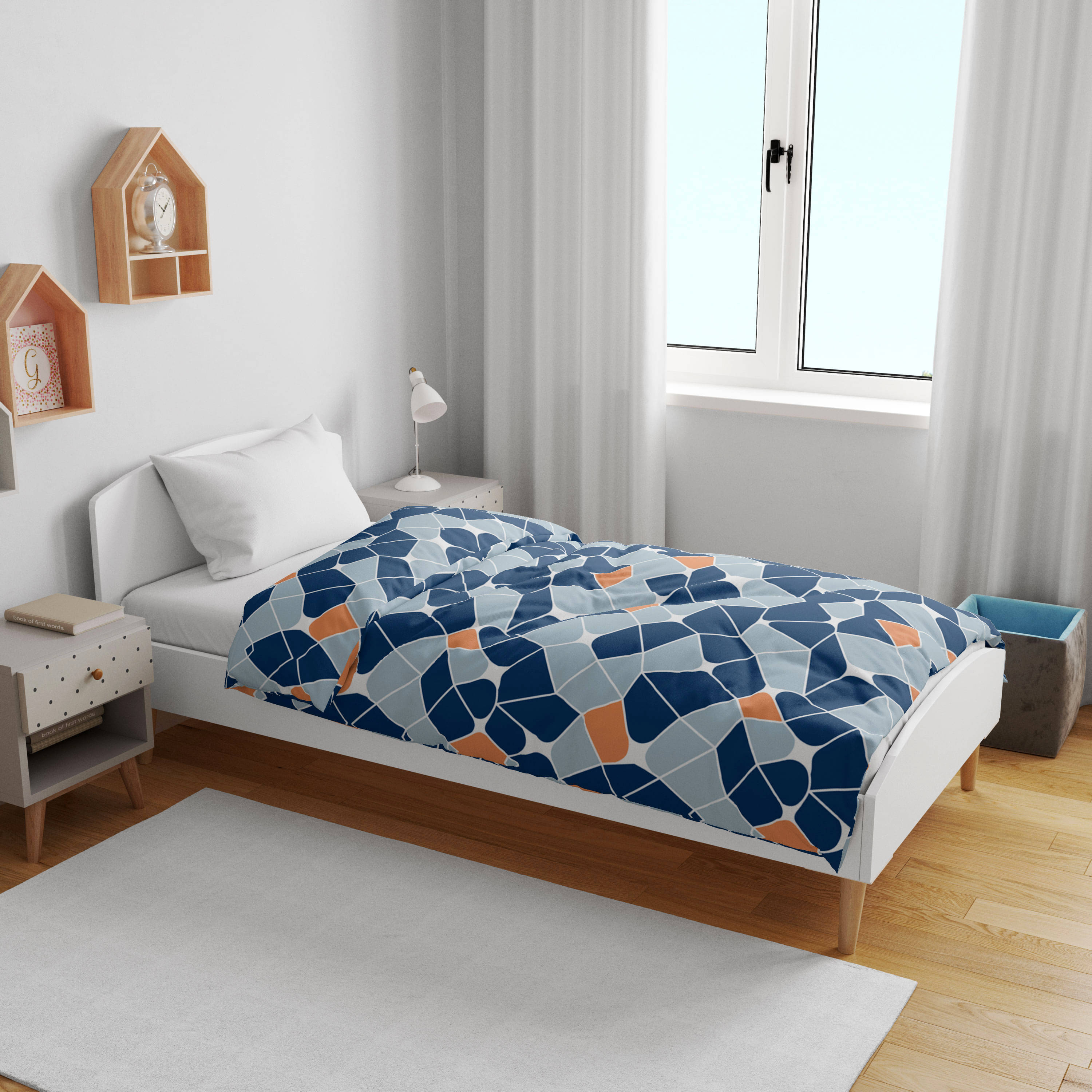 DIVINE CASA Polyester Geometrical Single Size Kids Dohars - Blue ( Pack of 1 ) DIVINE CASA Polyester Geometrical Single Size Kids Dohars - Blue ( Pack of 1 )