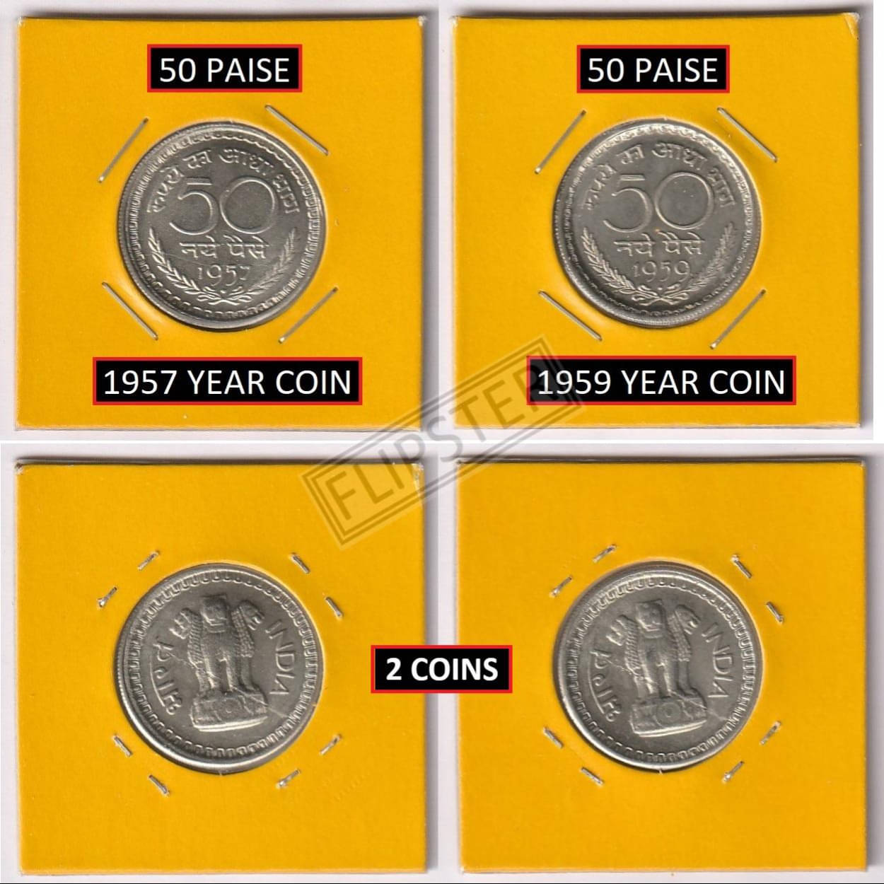     			**Extremely Rare 2 Coins** 50 Paise 1957 & 1959, India old 2 Coins Collection