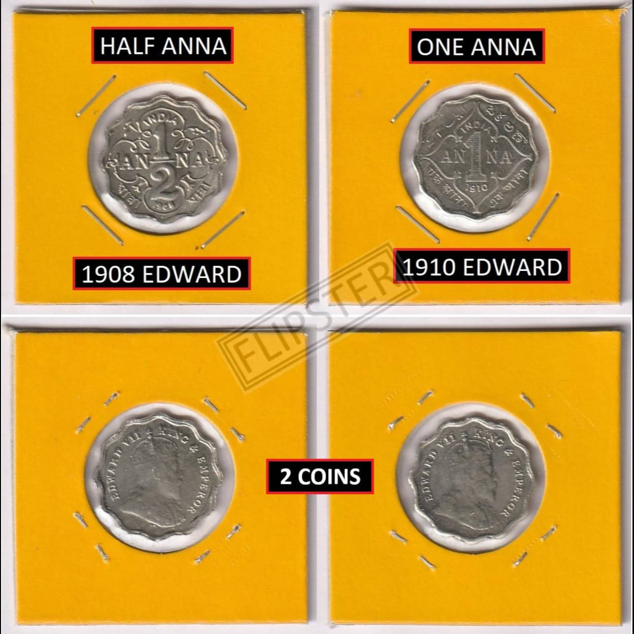 **Extremely Rare 2 Coins** Half Anna 1908 & One Anna 1910, British India old Silverplated 2 Coins Collection **Extremely Rare 2 Coins** Half Anna 1908 & One Anna 1910, British India old Silverplated 2 Coins Collection