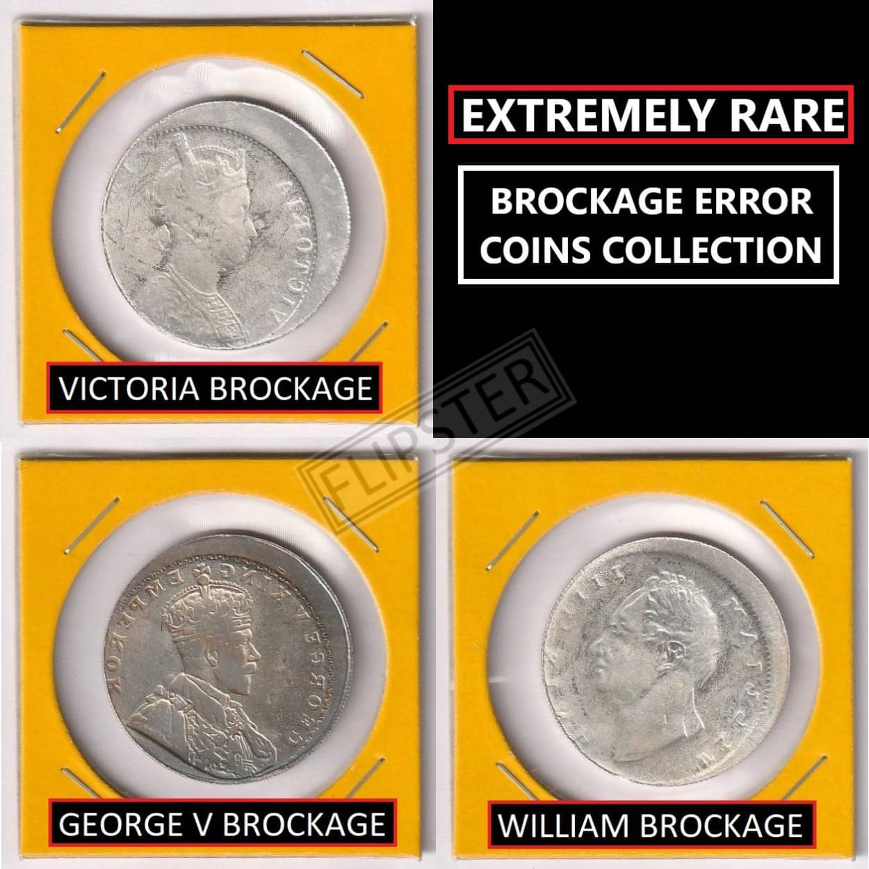 **Extremely Rare 3 Brockage Error Coins** One Rupee, British India old Silverplated 3 Coins Collection **Extremely Rare 3 Brockage Error Coins** One Rupee, British India old Silverplated 3 Coins Collection