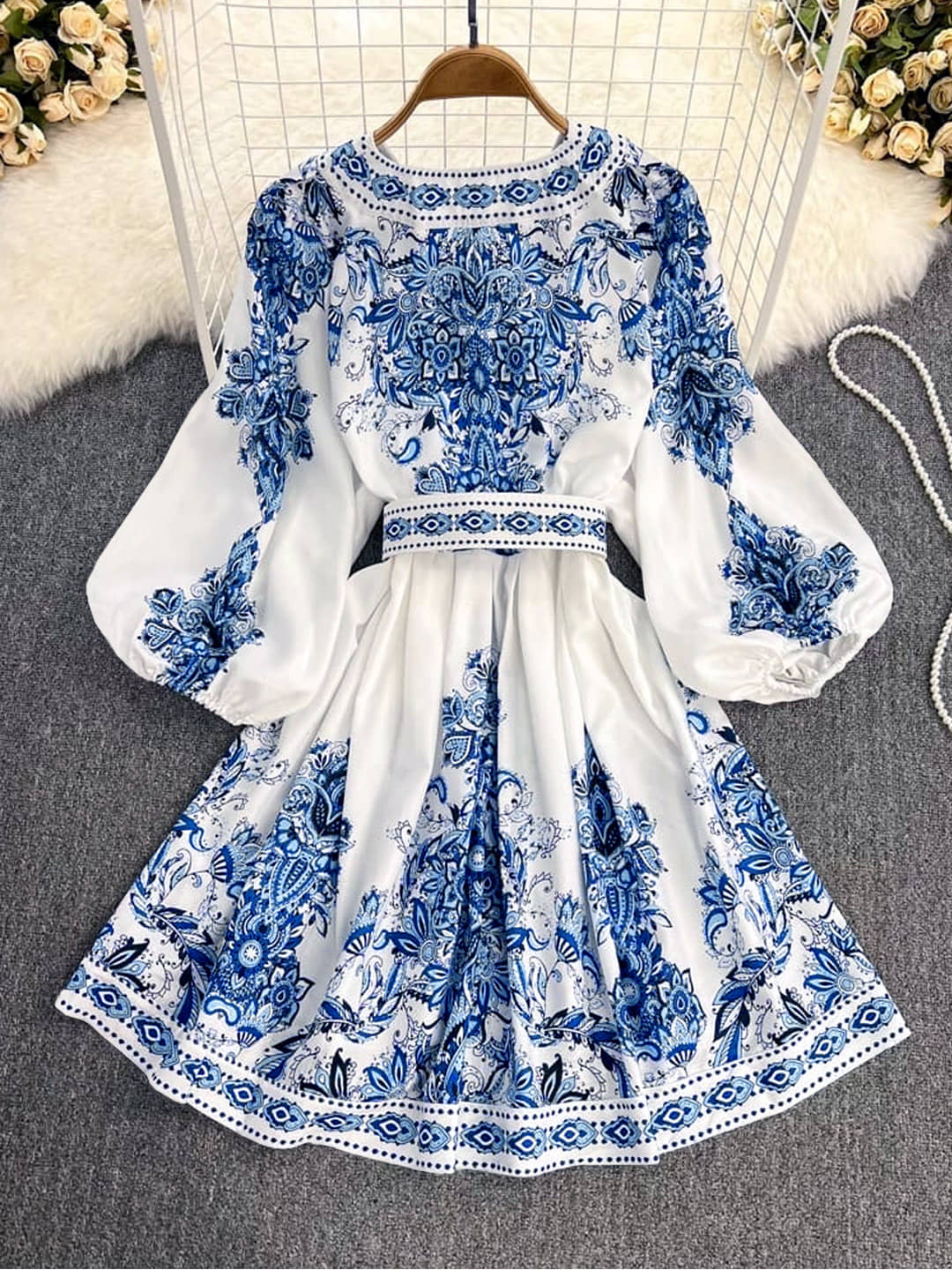 Eyebogler Crepe Printed Mini Women's Fit & Flare Dress - Blue ( Pack of 1 )