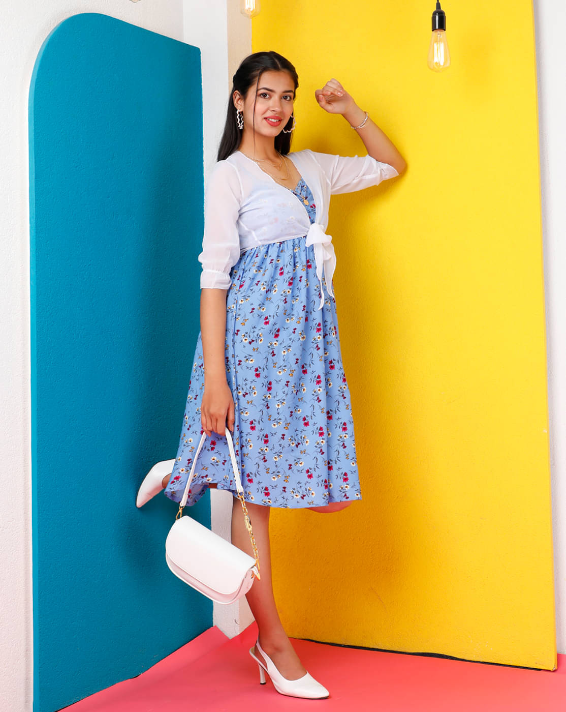 Eyebogler Women Georgette Printed Fit & Flare Dress ( Blue ) Eyebogler Women Georgette Printed Fit & Flare Dress ( Blue )