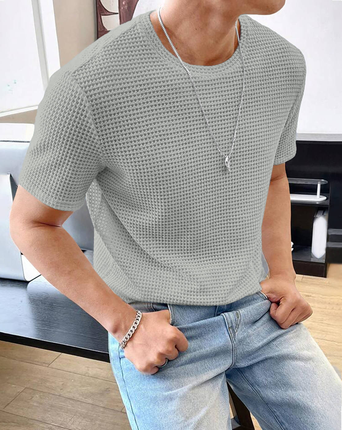 Eyebogler Polyester Relaxed Fit Solid Half Sleeves Men's Round T-Shirt - Grey ( Pack of 1 )     			Eyebogler Polyester Relaxed Fit Solid Half Sleeves Men's Round T-Shirt - Grey ( Pack of 1 )