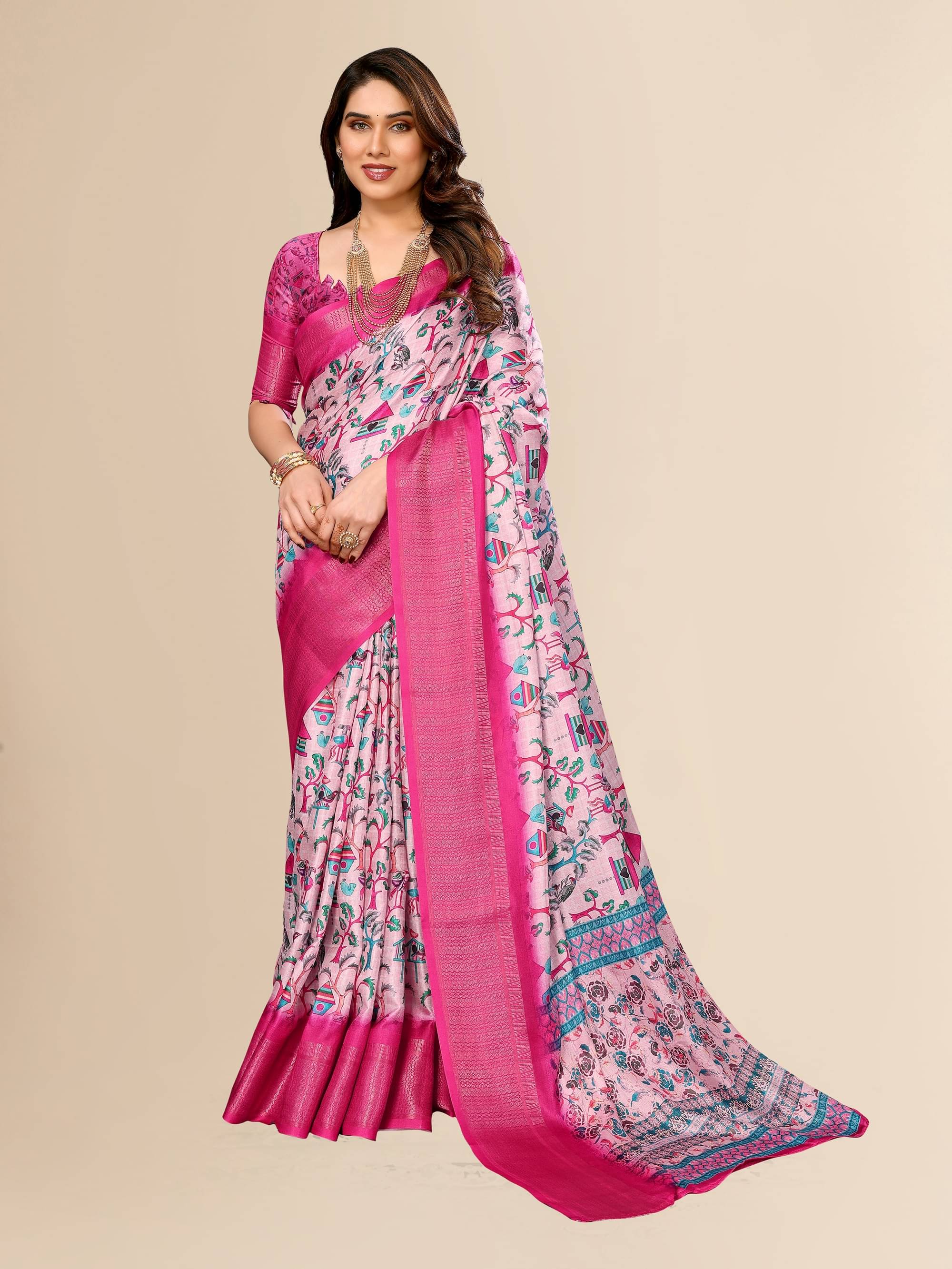 Fashionfricks Cotton Silk Self Design Saree With Unstitched Blouse Piece ( Pink ) Fashionfricks Cotton Silk Self Design Saree With Unstitched Blouse Piece ( Pink )