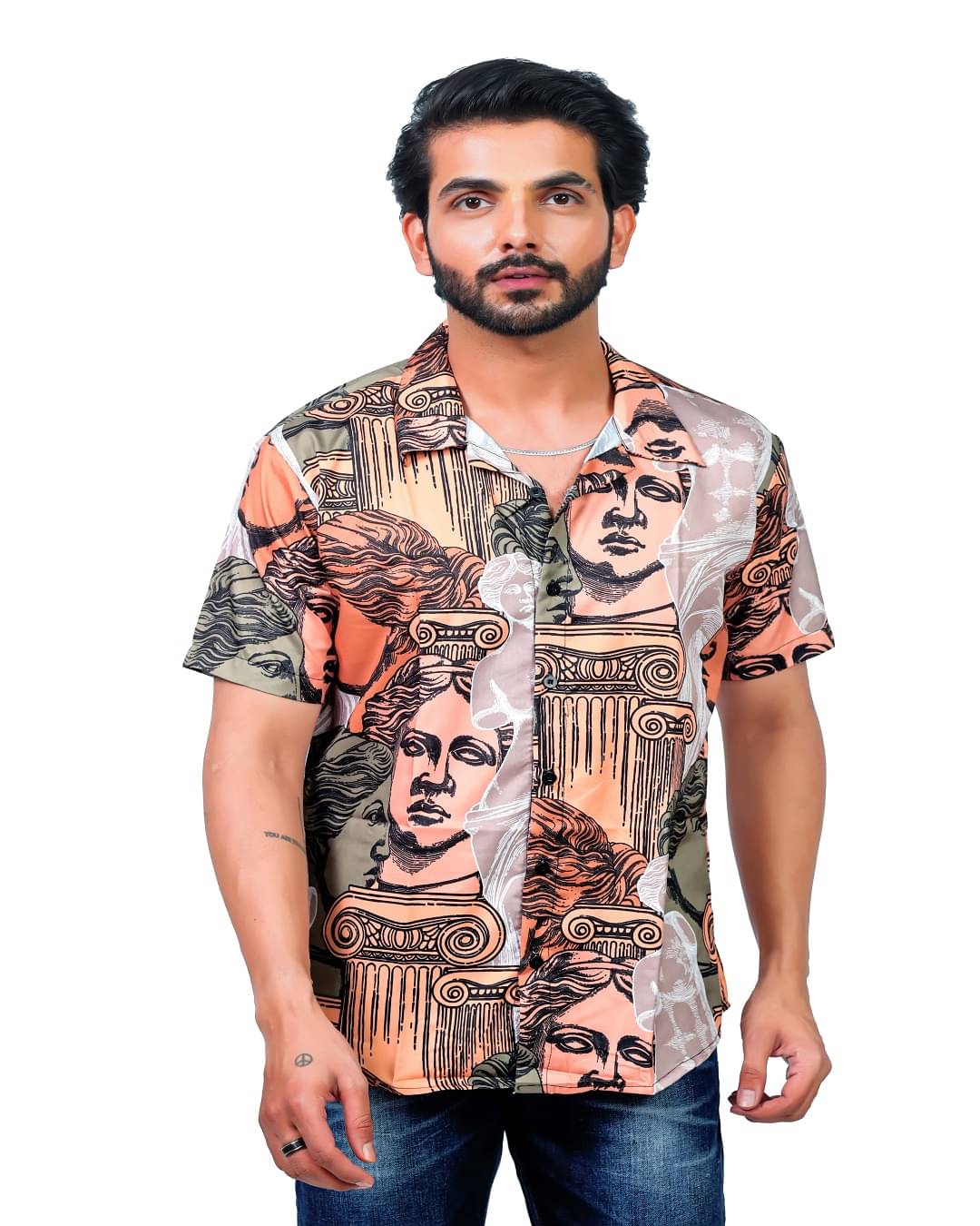     			HARPITA Elastane Regular Fit Printed Half Sleeves Men's Casual Shirt - Fluorescent Orange ( Pack of 1 )