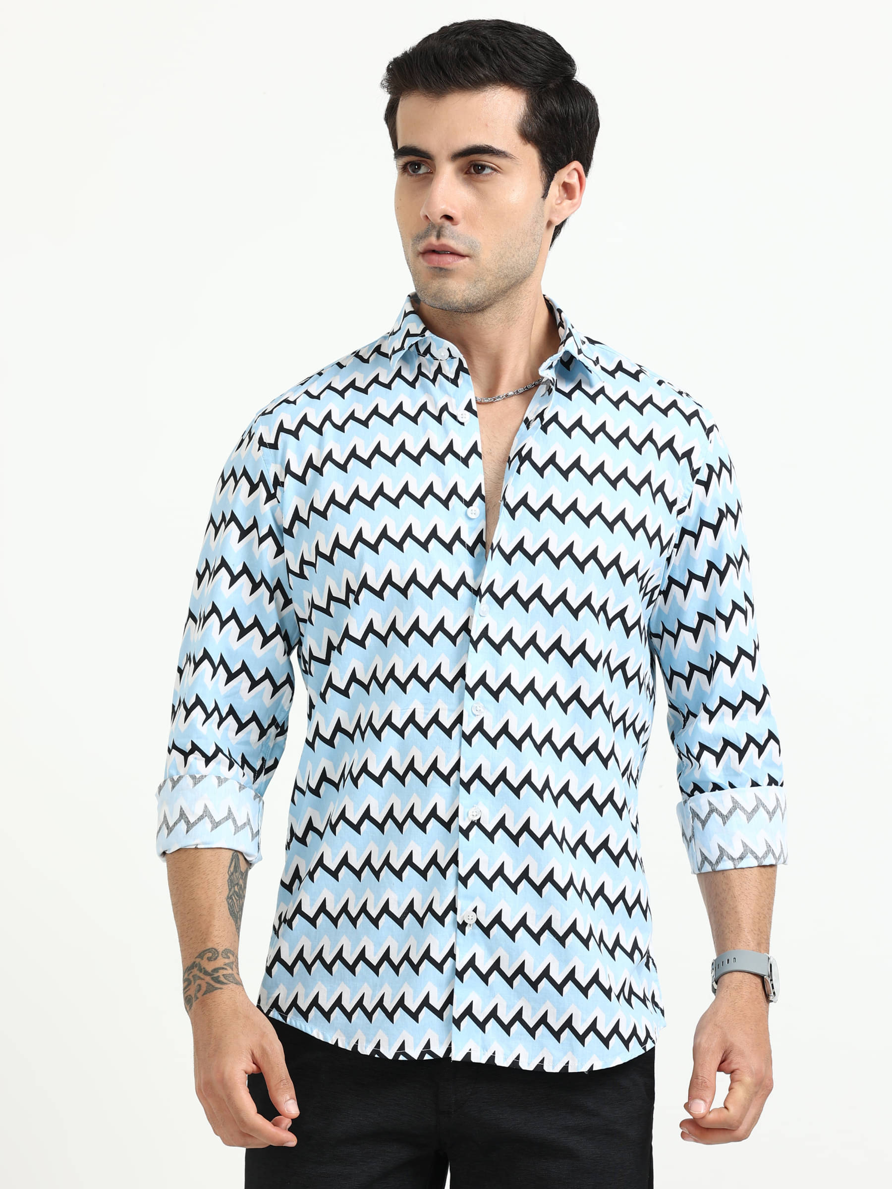    			HETIERS 100% Cotton Slim Fit Printed Full Sleeves Men's Casual Shirt - Light Blue ( Pack of 1 )