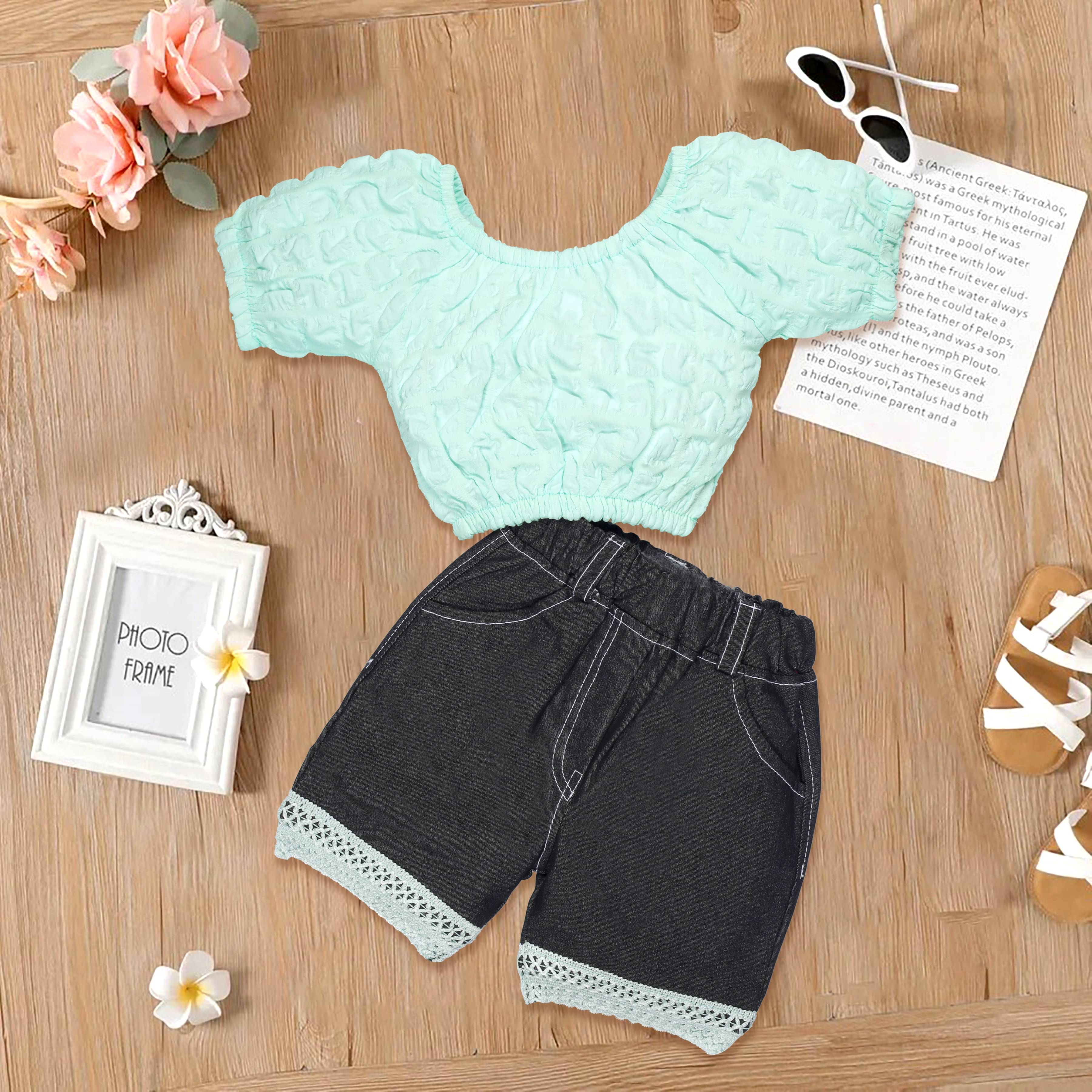     			Hikuj Pack of 1 Baby Girls Denim Top With Shorts ( Aqua )