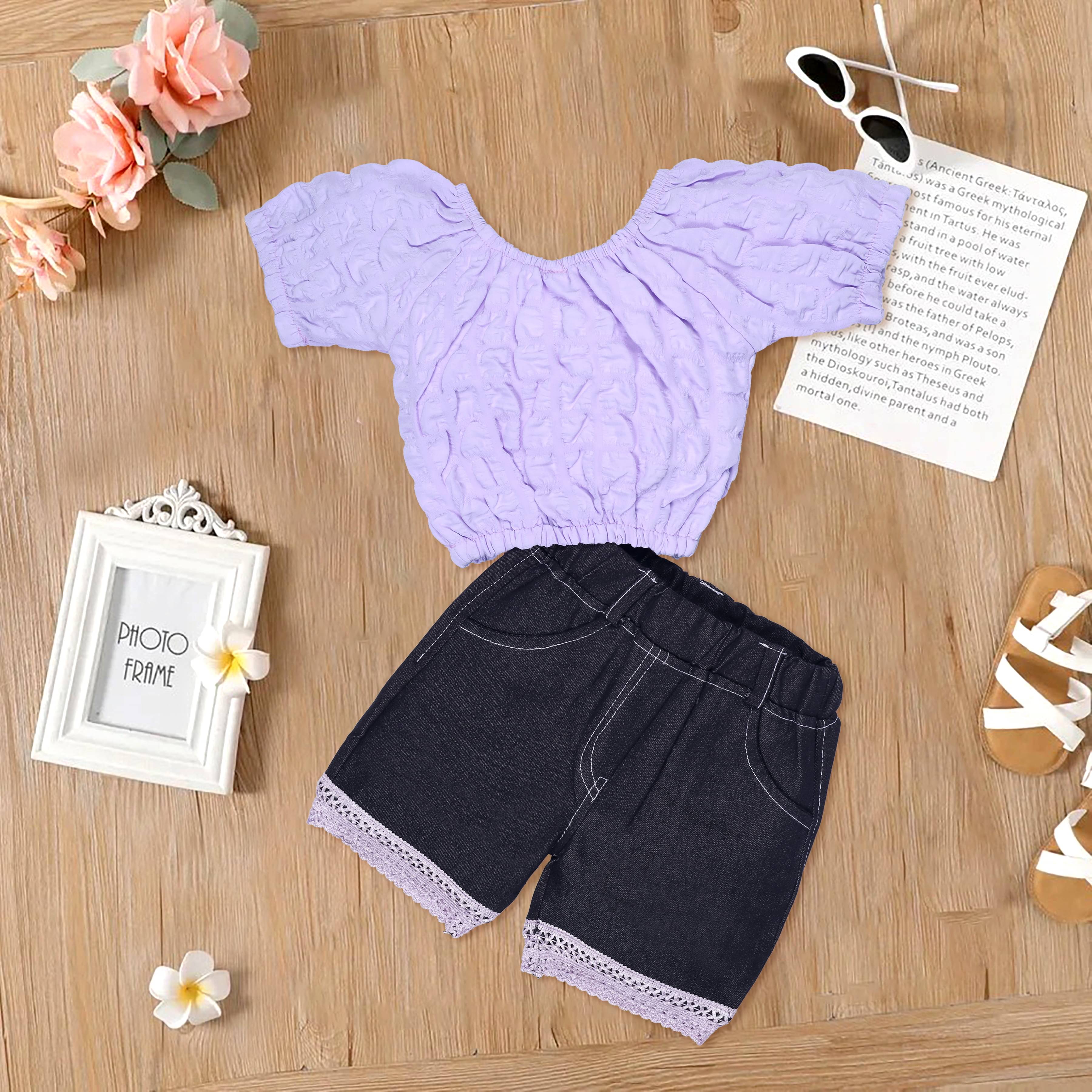     			Hikuj Pack of 1 Baby Girls Denim Top With Shorts ( Purple )