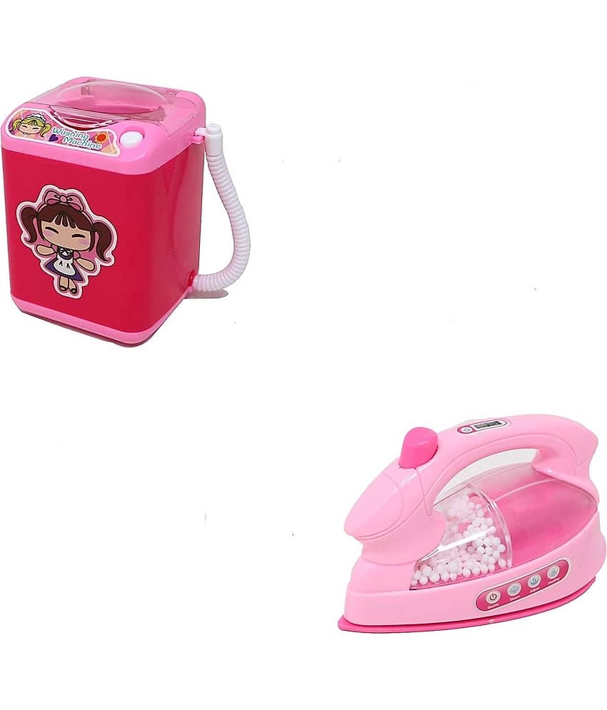 House Hold Set of 2 PCS for Girls Toy Battery Operated Plastic Home Play with Realistic Sound Working Iron Toy Vaccum Cleaning Washing Machine Toy (Multicolor) - Toys and Games | Buy online on ZillyBuy