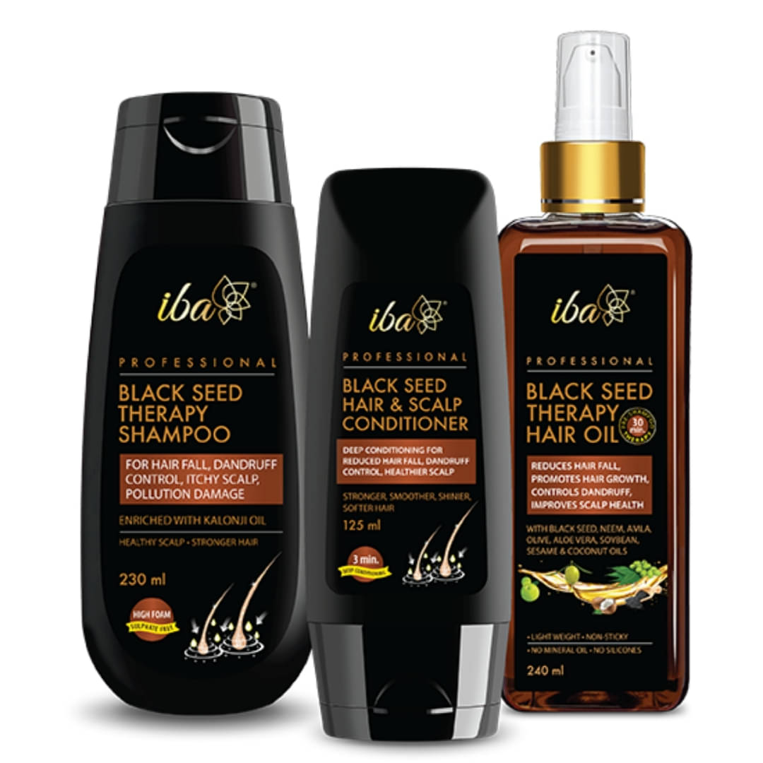     			Iba Black Seed Therapy Shampoo, Conditioner, Hair oil Combo For Hair Fall, Dandruff, Itchy Scalp, (Pack of 1)