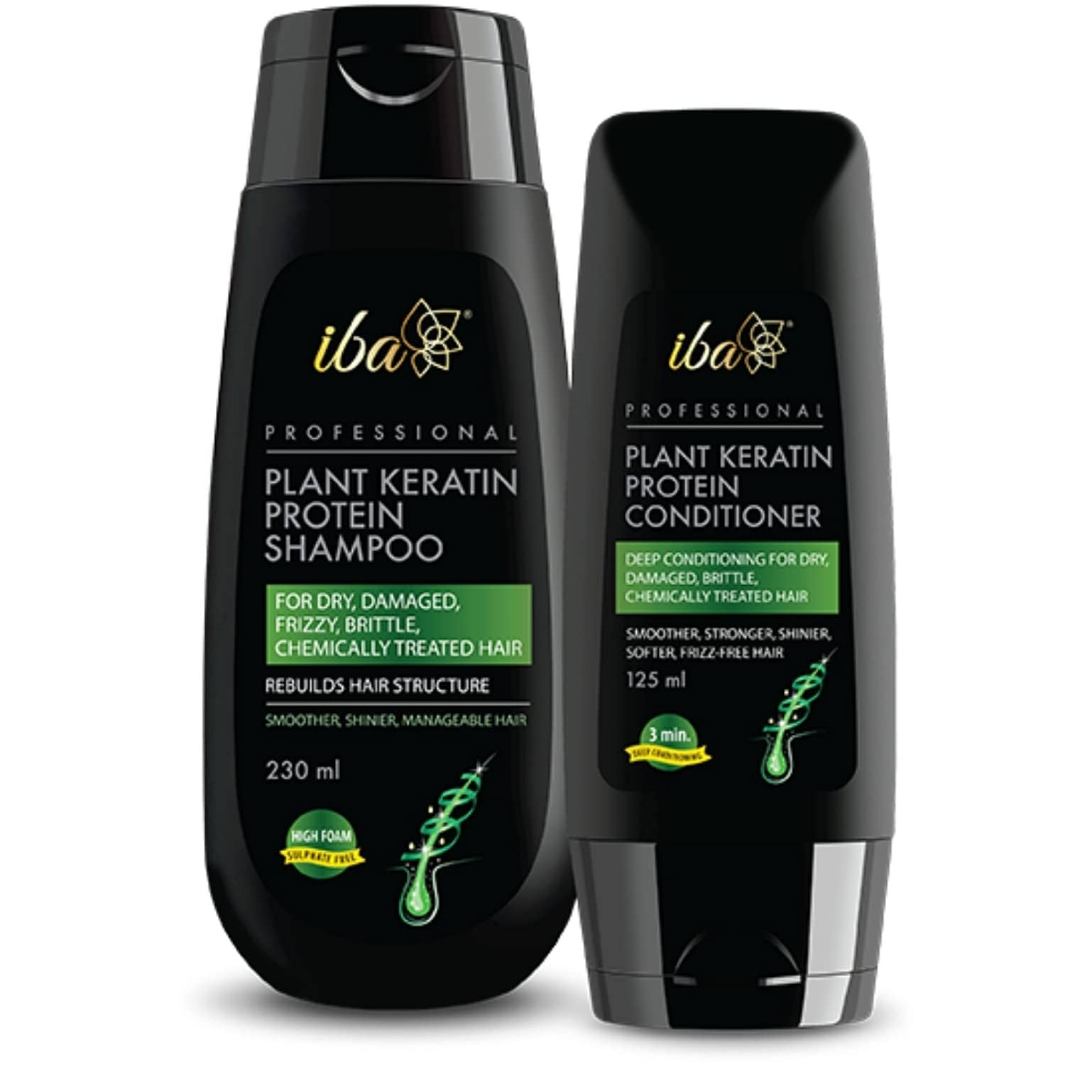 Iba Plant Keratin Shampoo & Conditioner Combo , High Foaming Formula for Dry Frizzy Damaged Hair, (Pack of 1)