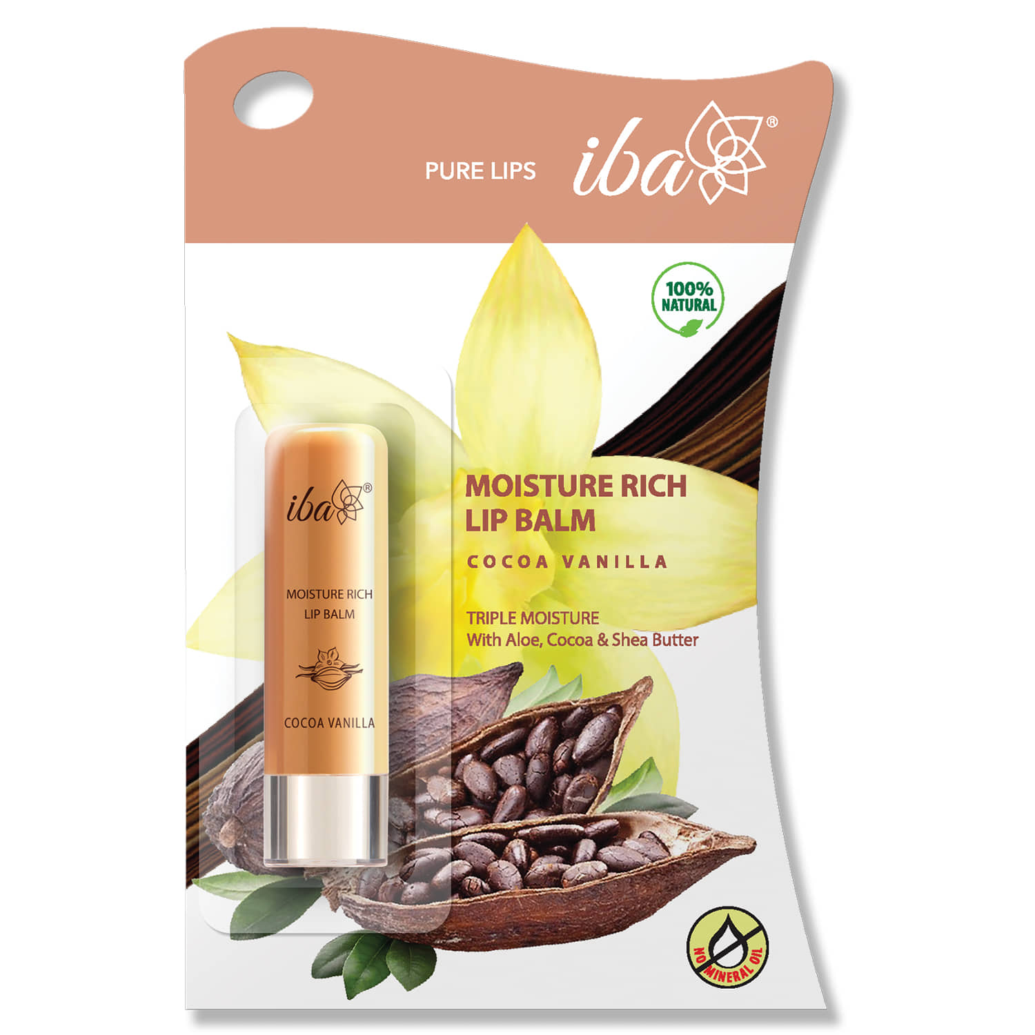 Iba Moisture Rich Lip Balm Cocoa Vanilla, 4.5g For Dry Damaged and Chapped Lips, (Pack of 2)