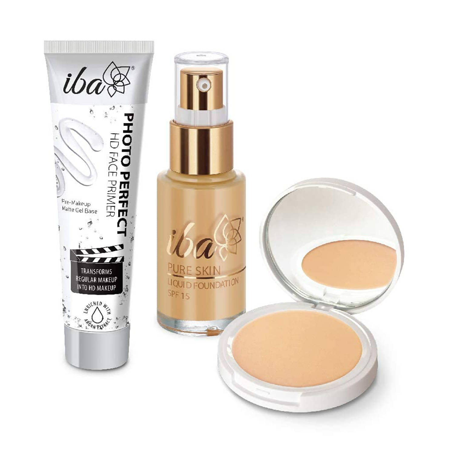     			Iba Primer, Foundation,Compact Combo Sun Beige , Long Lasting, Full Coverage Base Makeup, (Pack of 3)
