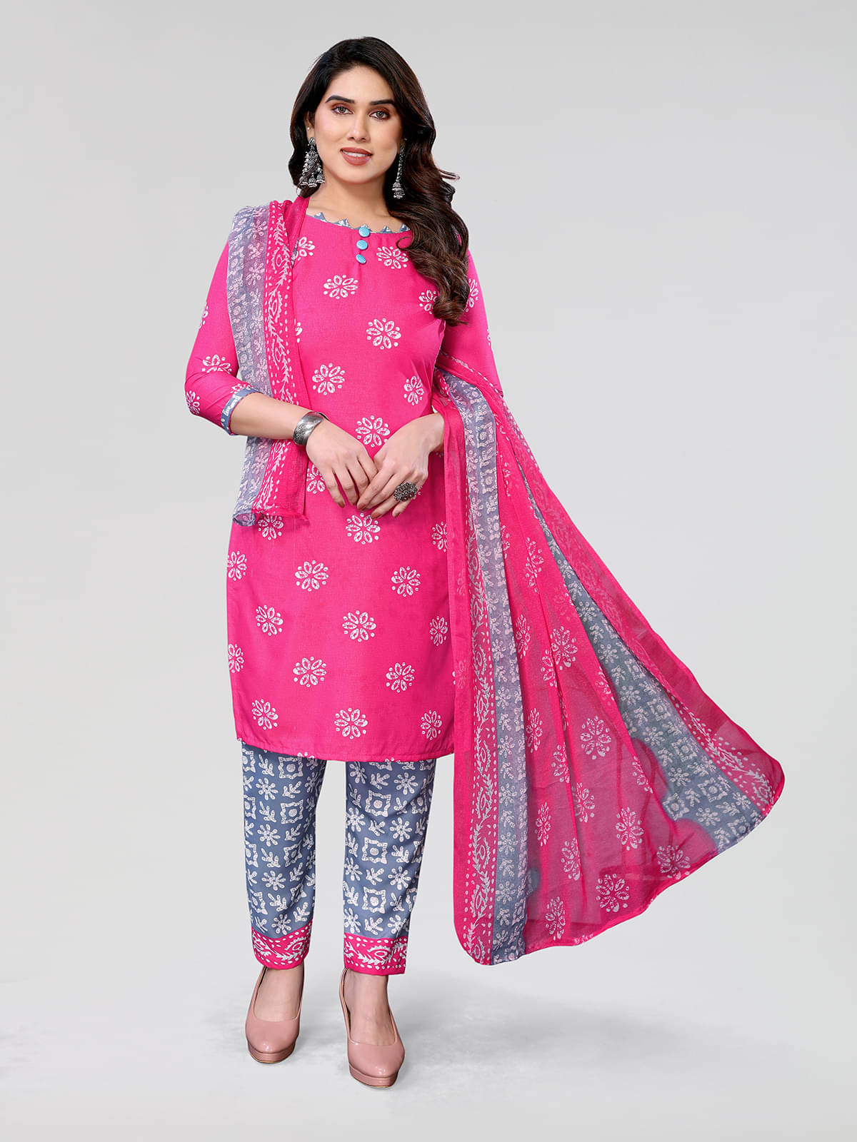     			Kashvi Unstitched Crepe Printed Dress Material - Pink ( Pack of 1 )