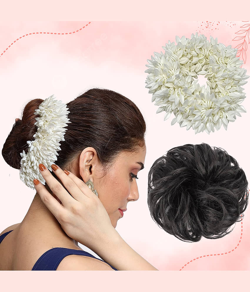 Artificial Mogra Gajra & Hair Scrunchies Combo-2Pc(Black/White) - Jewellery Sets | Buy online on ZillyBuy