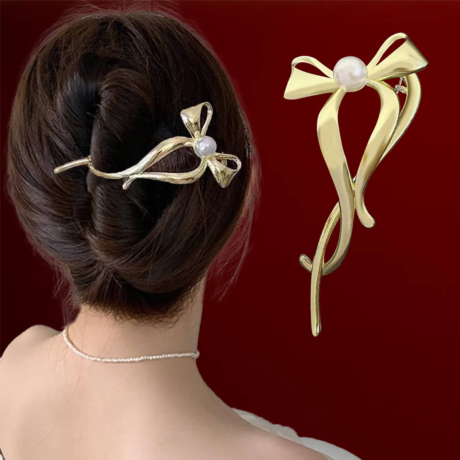 Bow Banana Hair Clip Metal Rhinestone Hair Accessories-1Pc(Golden) - Jewellery Sets | Buy online on ZillyBuy