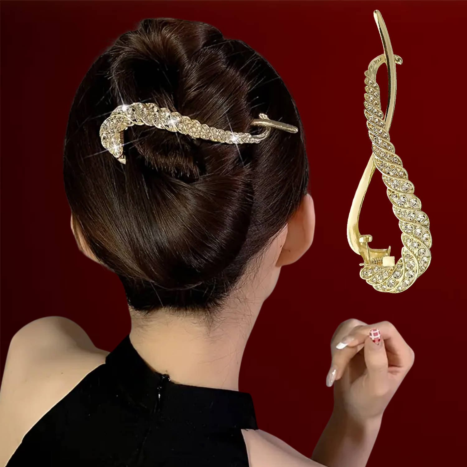    			Metal Rhinestone Banana Hair Clip Hair Accessories-1Pc (Gold)