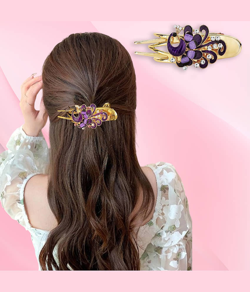 Stylish Peacock Flower Rhinestone Hair Clips -1Pc (Multi) - Jewellery Sets | Buy online on ZillyBuy
