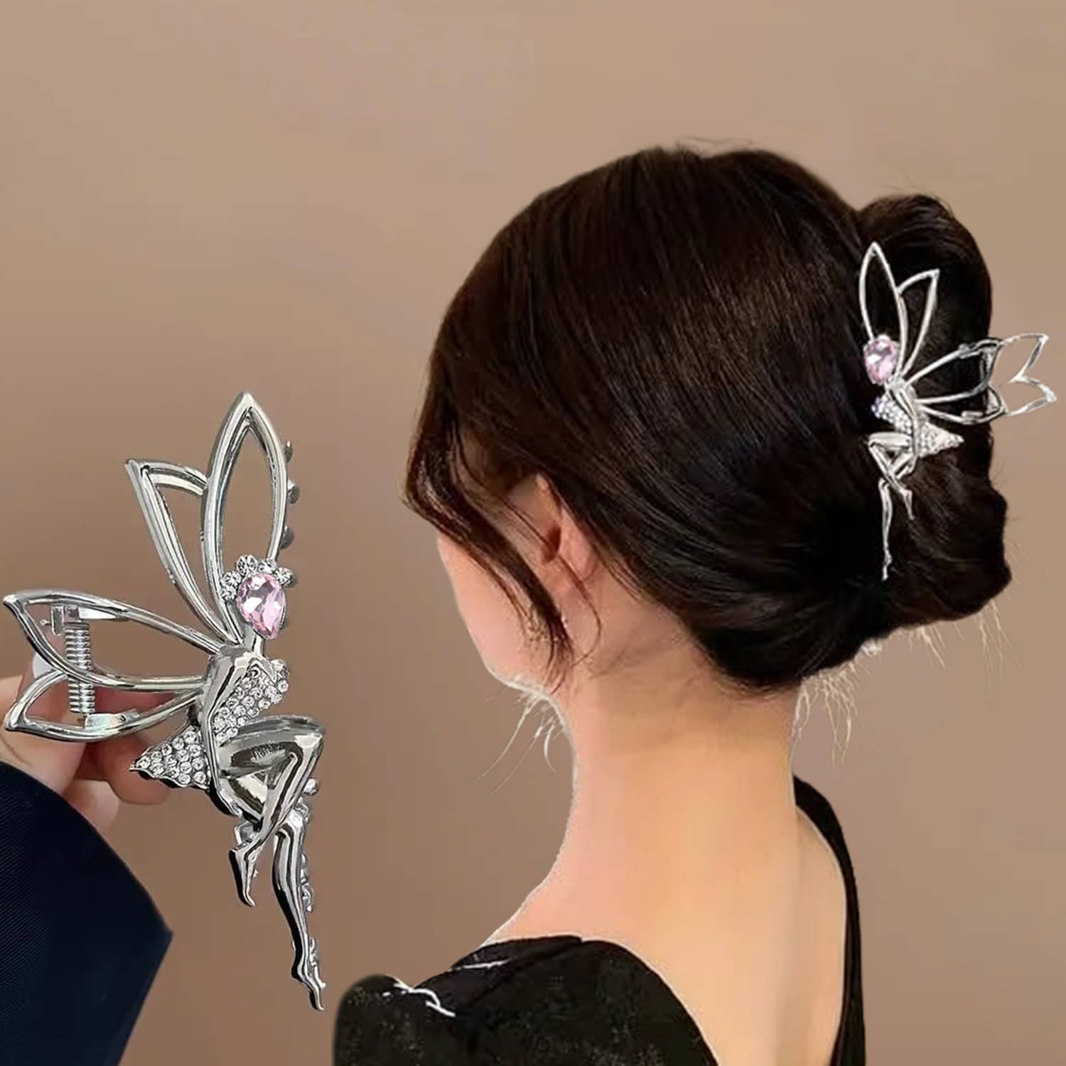     			Fairy Bun Hair Claw Clip - Large Rhinestone Hair Clutcher, 1Pc, Gold