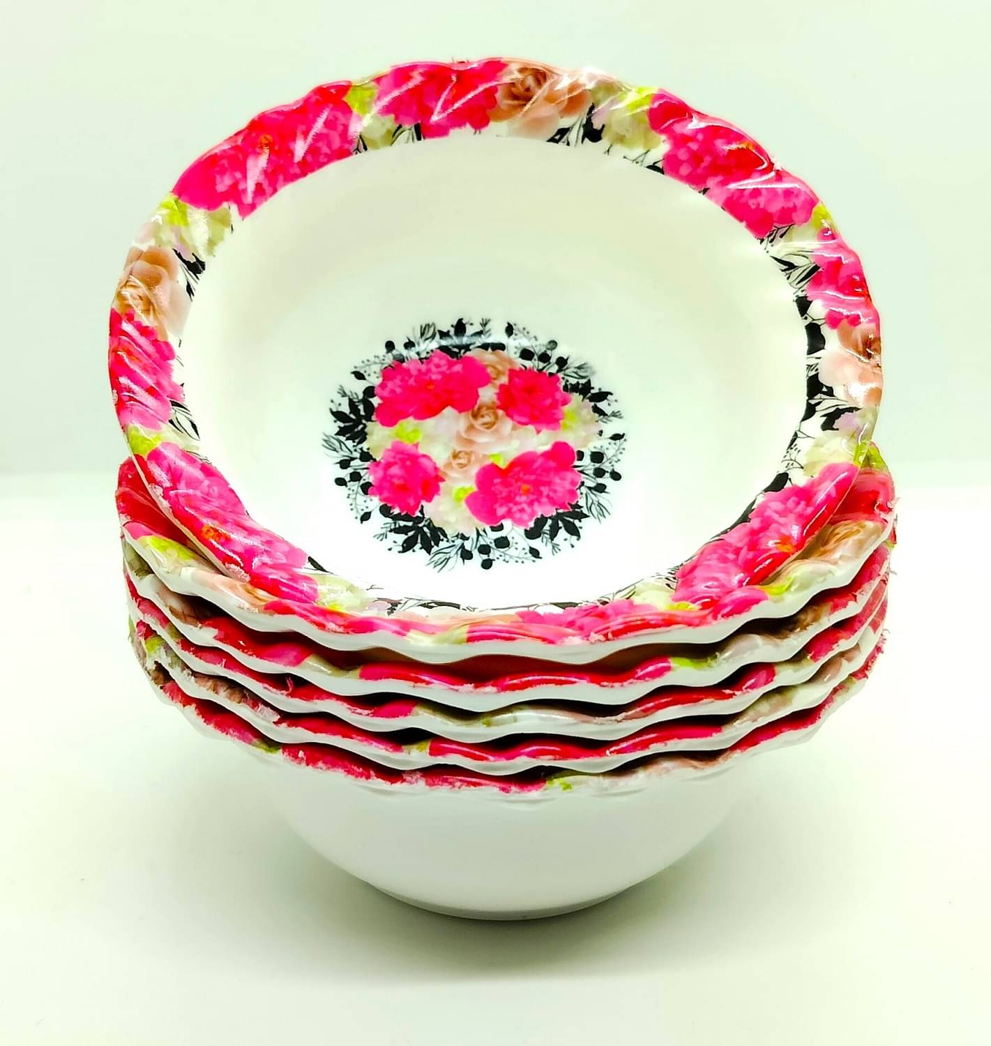 Laserbot (4.5 X 1.5" INCH )FLOWER Melamine Printed Fruit Bowl 14 cm ( Set of 6 ) Pink Laserbot (4.5 X 1.5" INCH )FLOWER Melamine Printed Fruit Bowl 14 cm ( Set of 6 ) Pink