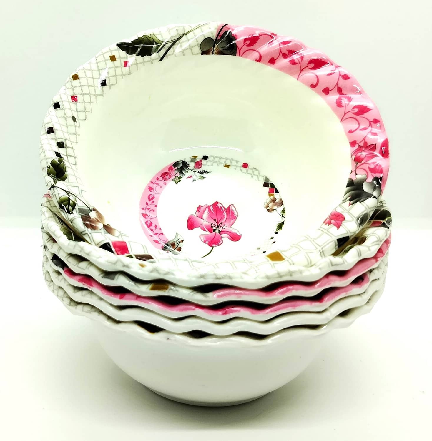 Laserbot Serving Bowl (4.5 X 1.5" INCH) Melamine Printed Chip&Dip Bowl 4.5 cm ( Set of 6 ) Pink