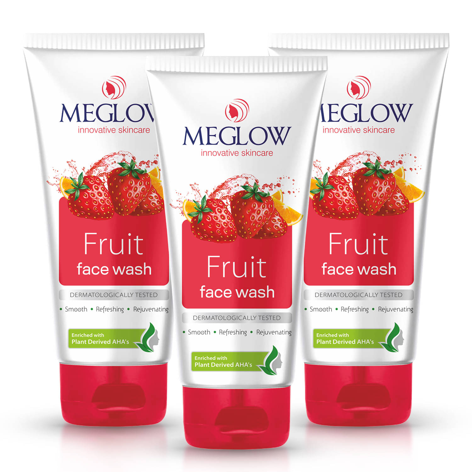     			Meglow Fruit Face Wash Unisex Plant-Derived AHA Soap-Free for Smooth Skin 70g Each ( Pack of 3 )