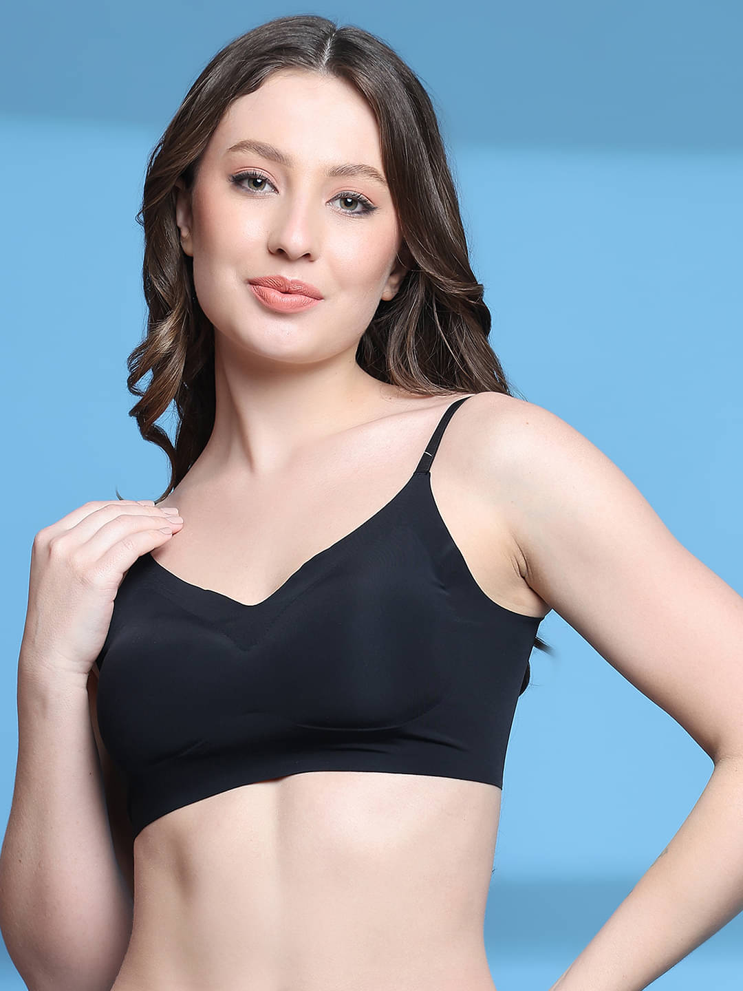     			PrettyCat Pack of 1 Nylon Lightly Padded Bralette Bra For Women ( Black )