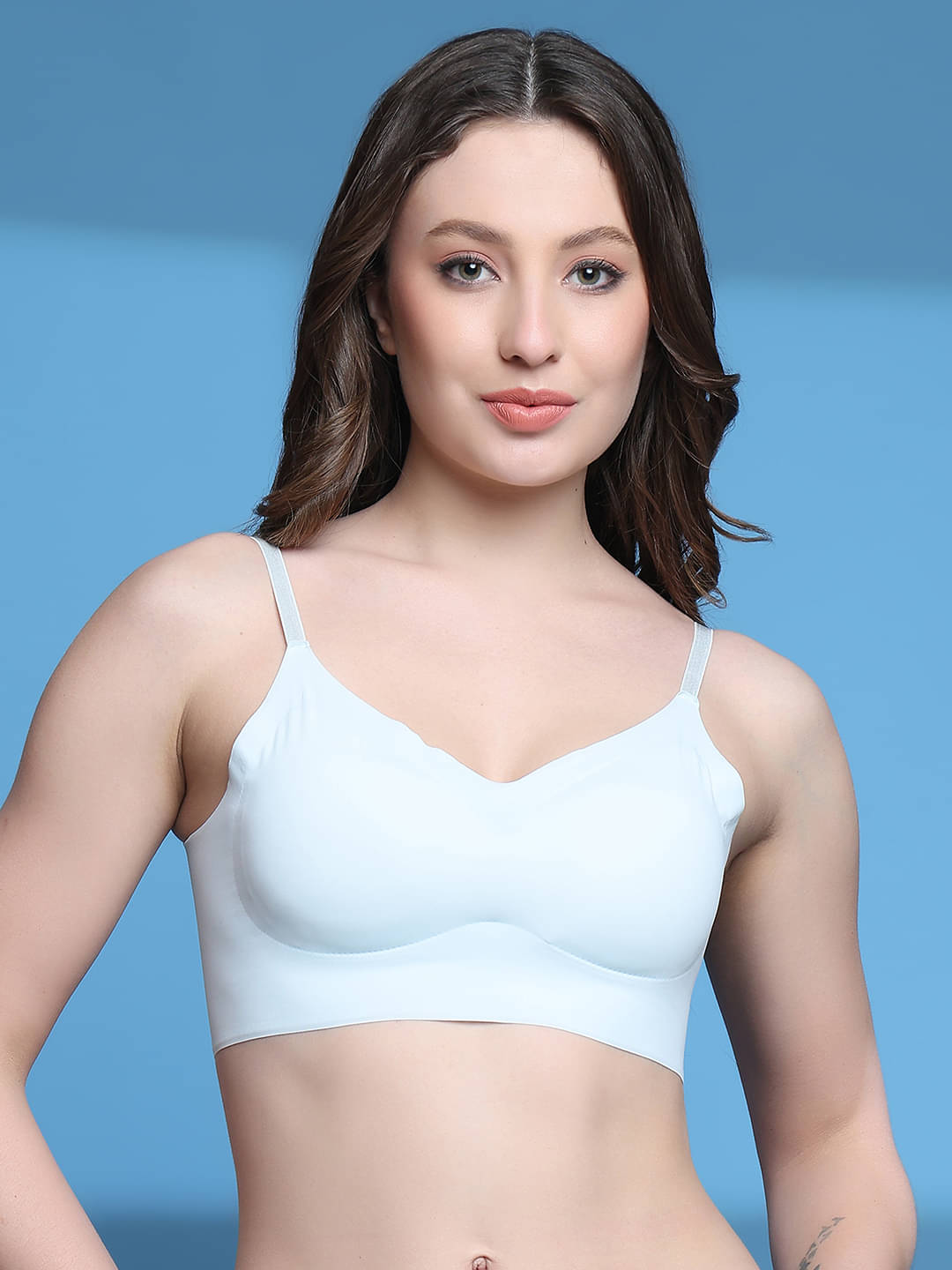     			PrettyCat Pack of 1 Nylon Lightly Padded Bralette Bra For Women ( Light Blue )