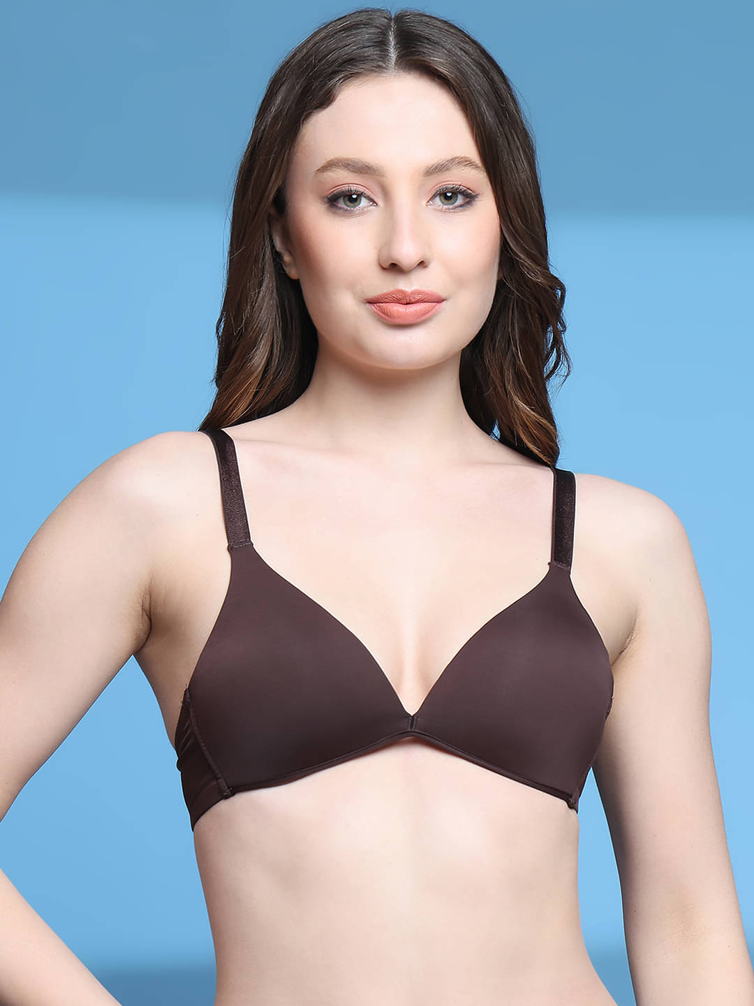     			PrettyCat Pack of 1 Polyester Lightly Padded Plunge Bra For Women ( Brown )