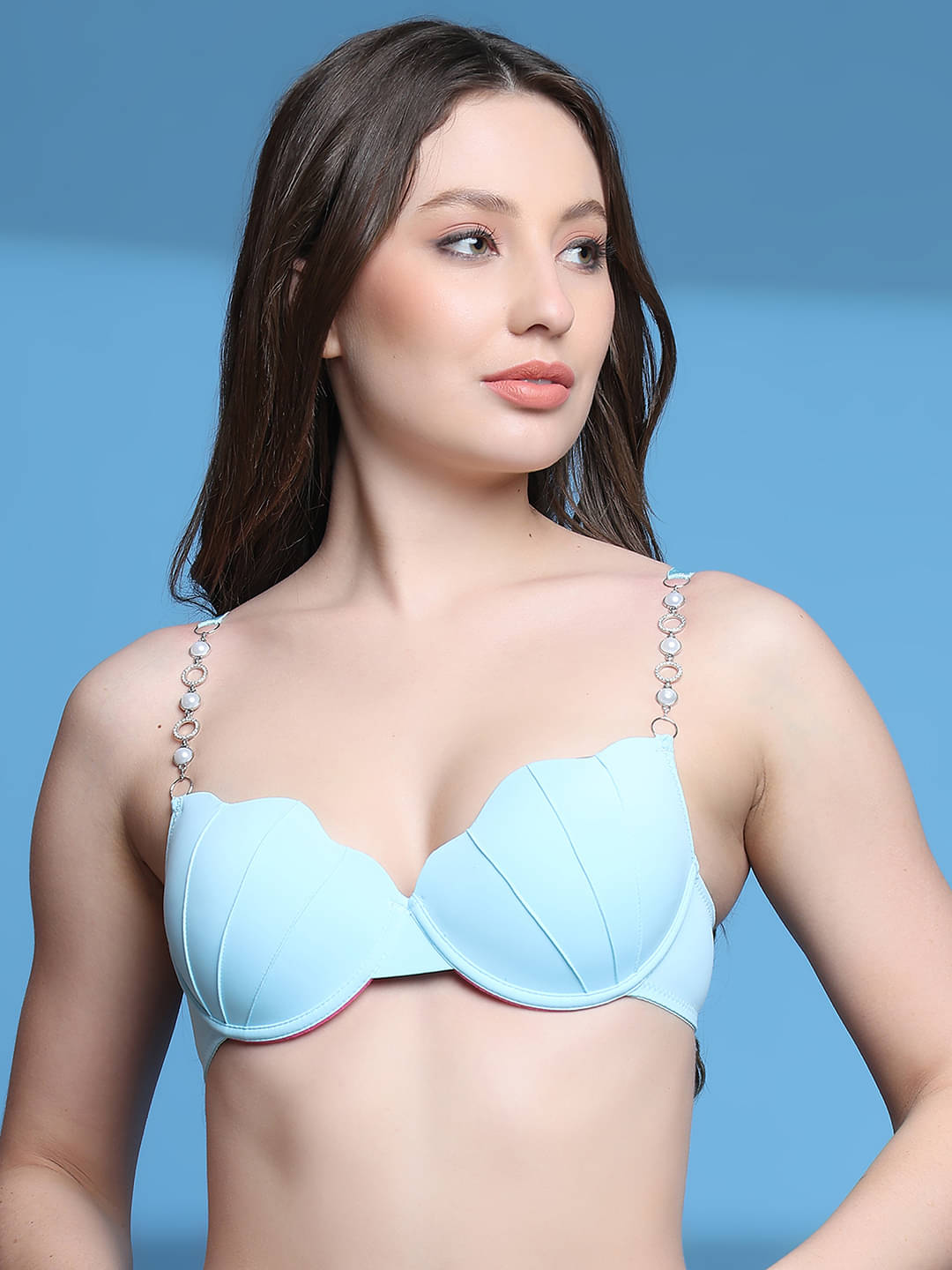 PrettyCat Pack of 1 Polyester Lightly Padded Plunge Bra For Women ( Light Blue ) PrettyCat Pack of 1 Polyester Lightly Padded Plunge Bra For Women ( Light Blue )