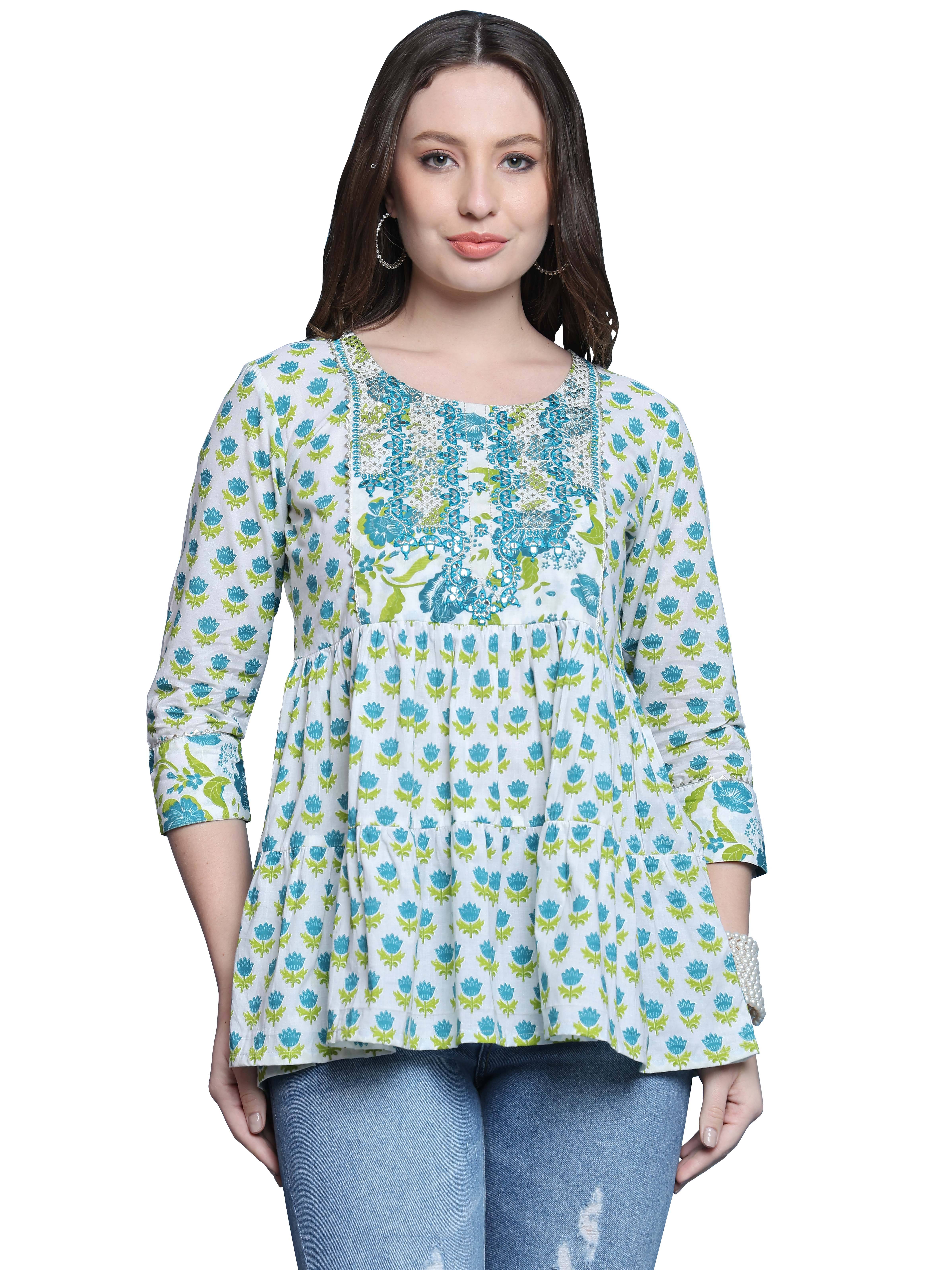 Rajnandini Pack of 1 Cotton Embroidered A-line Women's Kurti - ( White ) Rajnandini Pack of 1 Cotton Embroidered A-line Women's Kurti - ( White )
