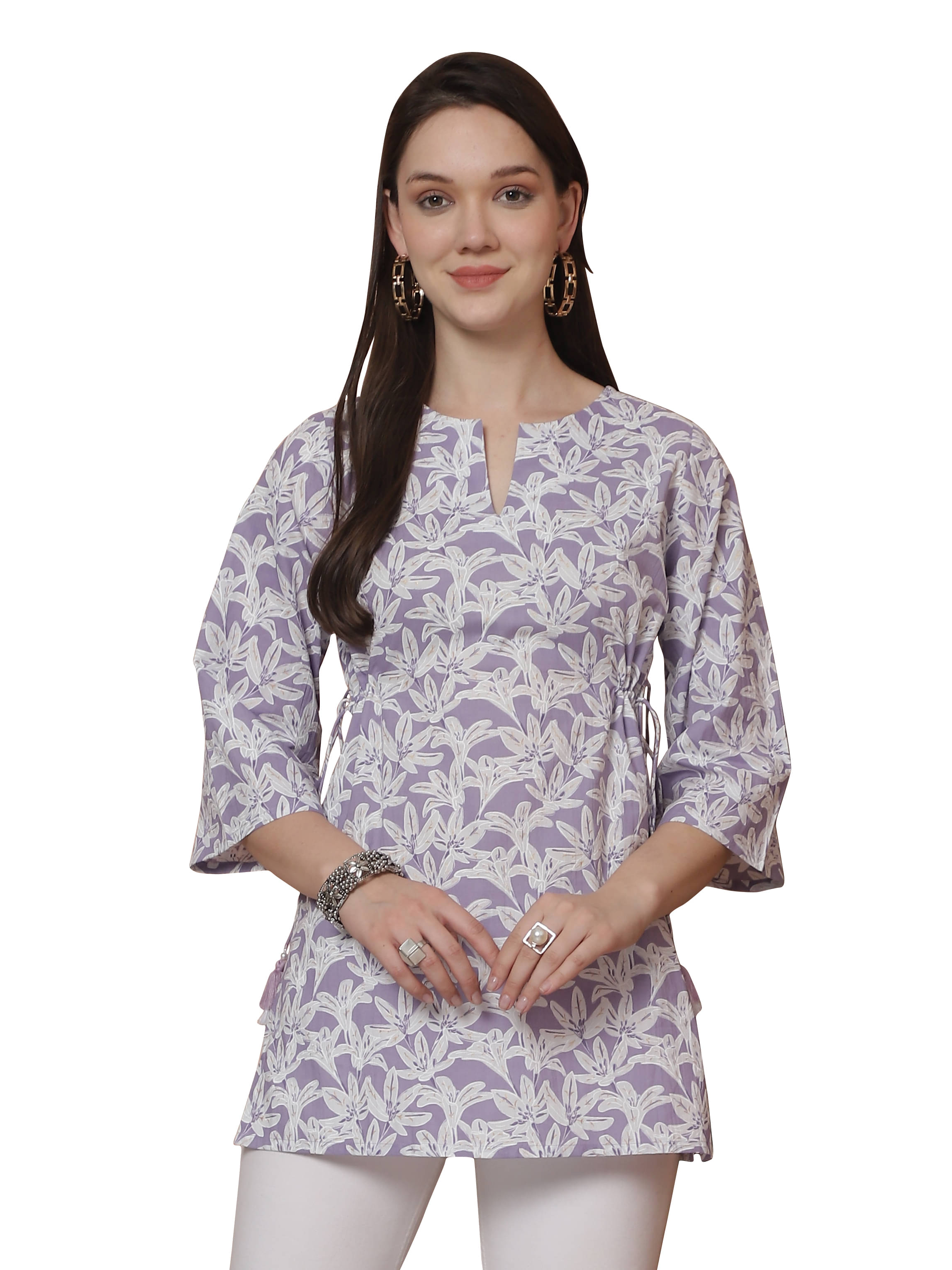 Rajnandini Pack of 1 Cotton Printed Straight Women's Kurti - ( Purple ) Rajnandini Pack of 1 Cotton Printed Straight Women's Kurti - ( Purple )