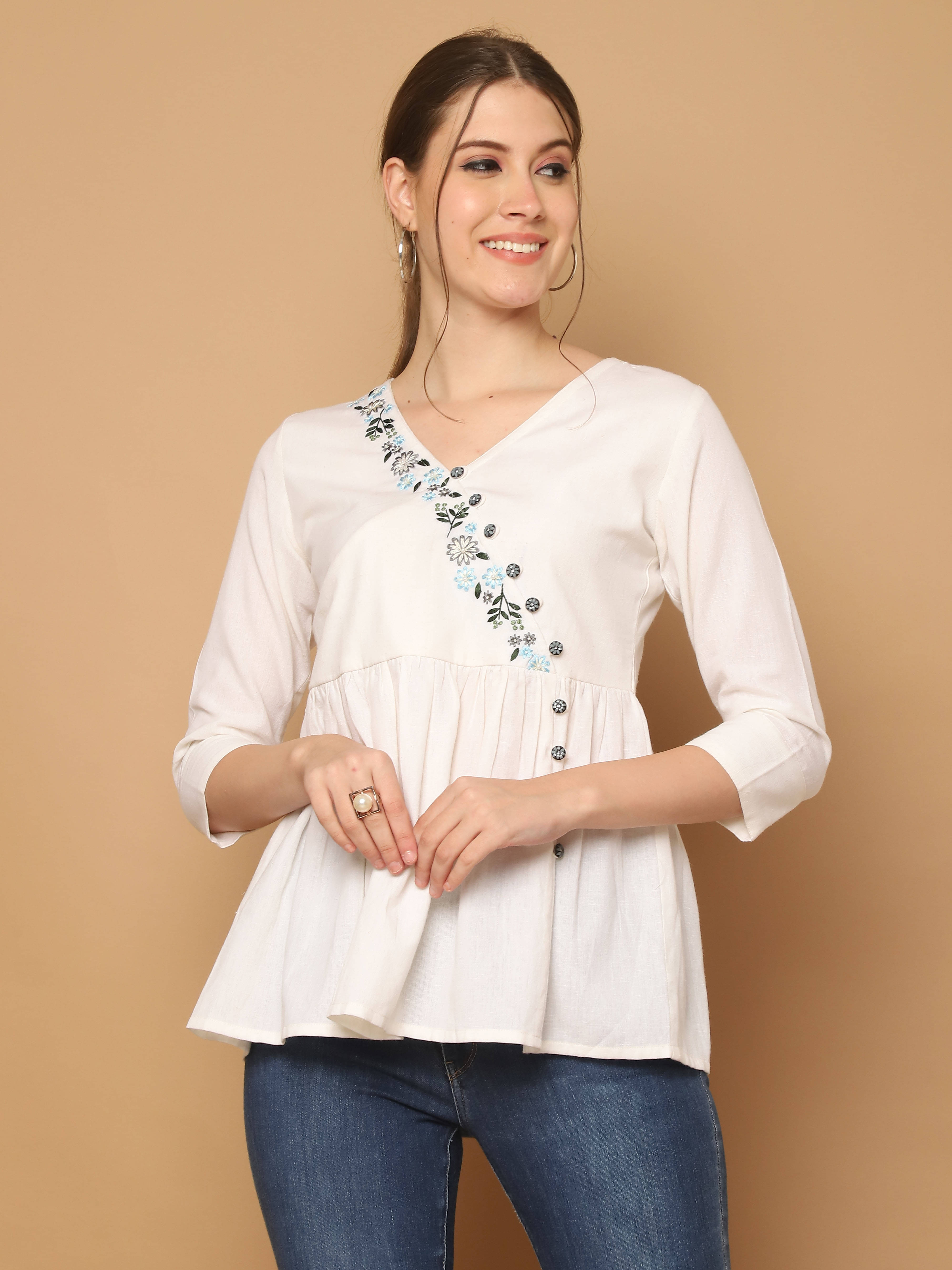     			Rajnandini Women's Cotton Peplum Top ( White )