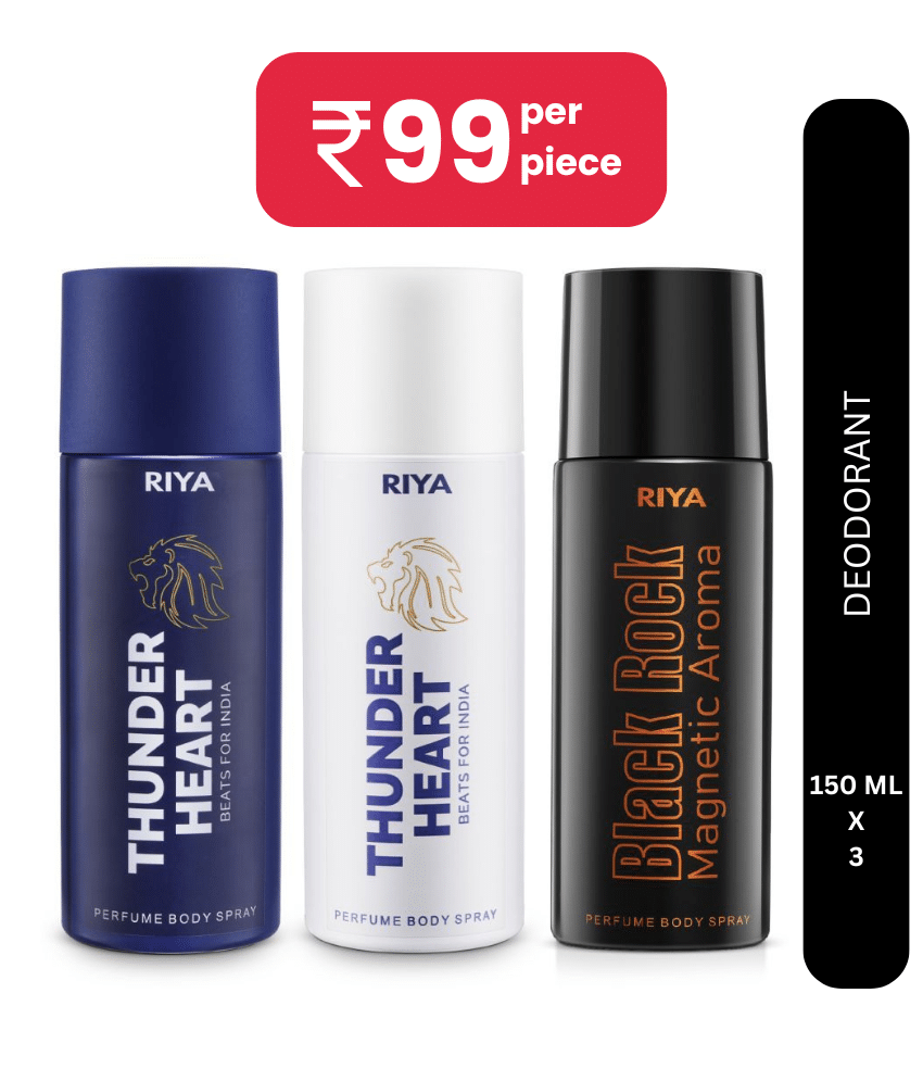     			Riya Thunderheart Perfume Body Spray For Men 150 ml each (Pack of 3)